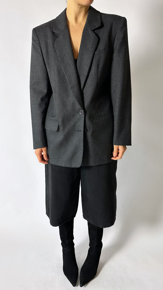 Double breasted wool blazer | Dark grey