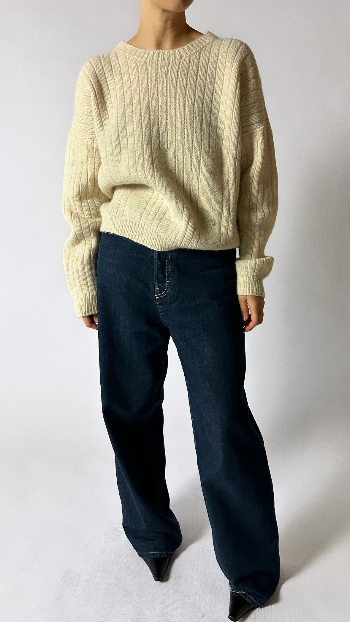 Hand knitted wool sweater | Cream white