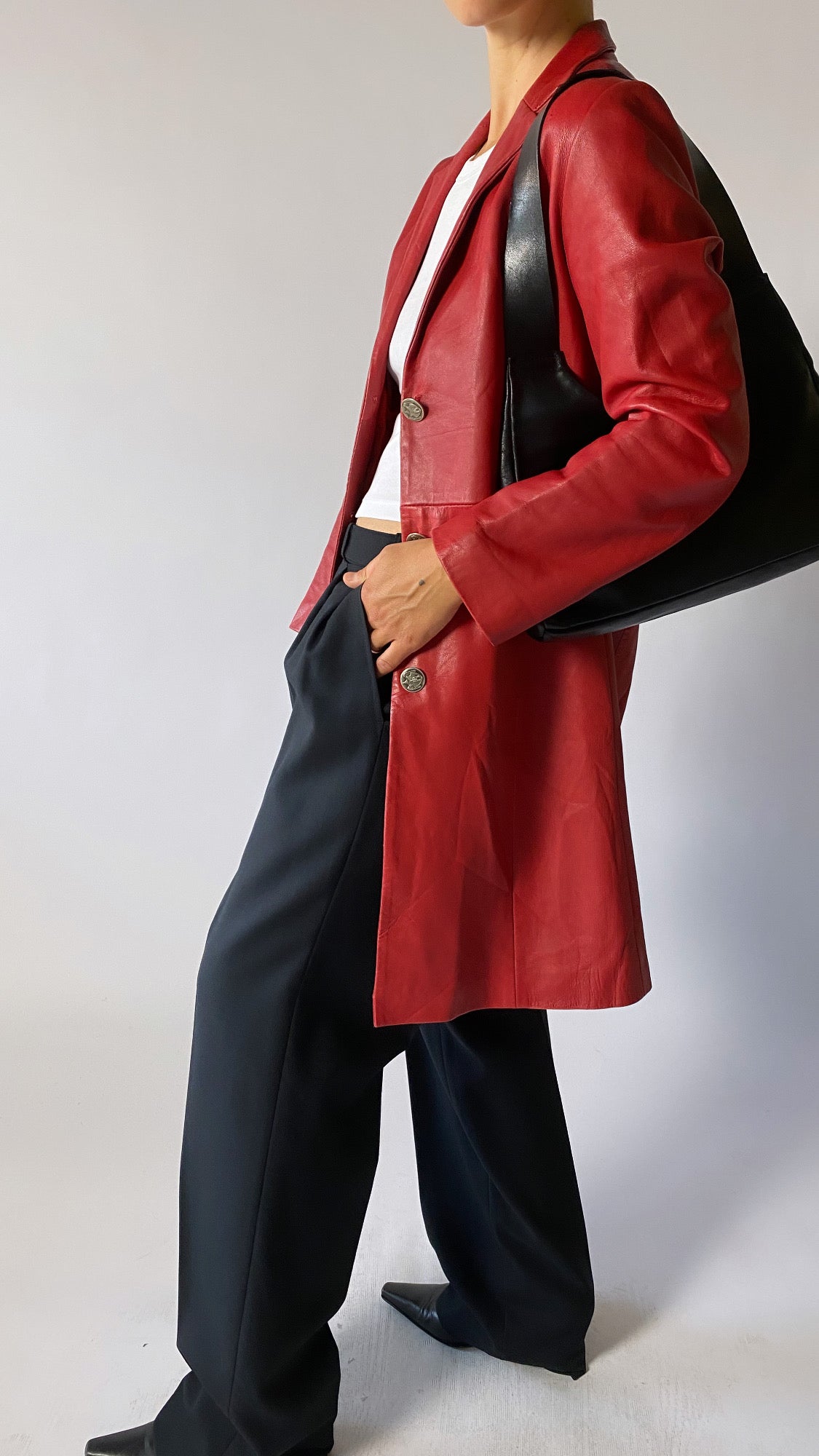 Leather coat brigth red