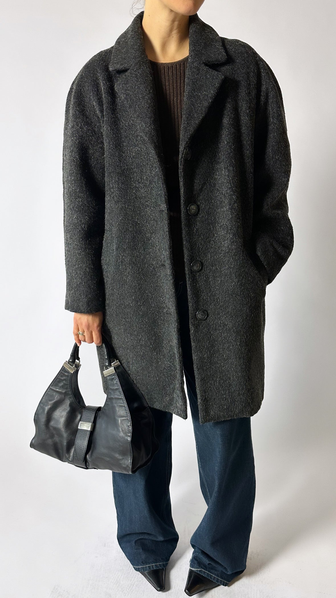 Mohair long coat | Dark grey