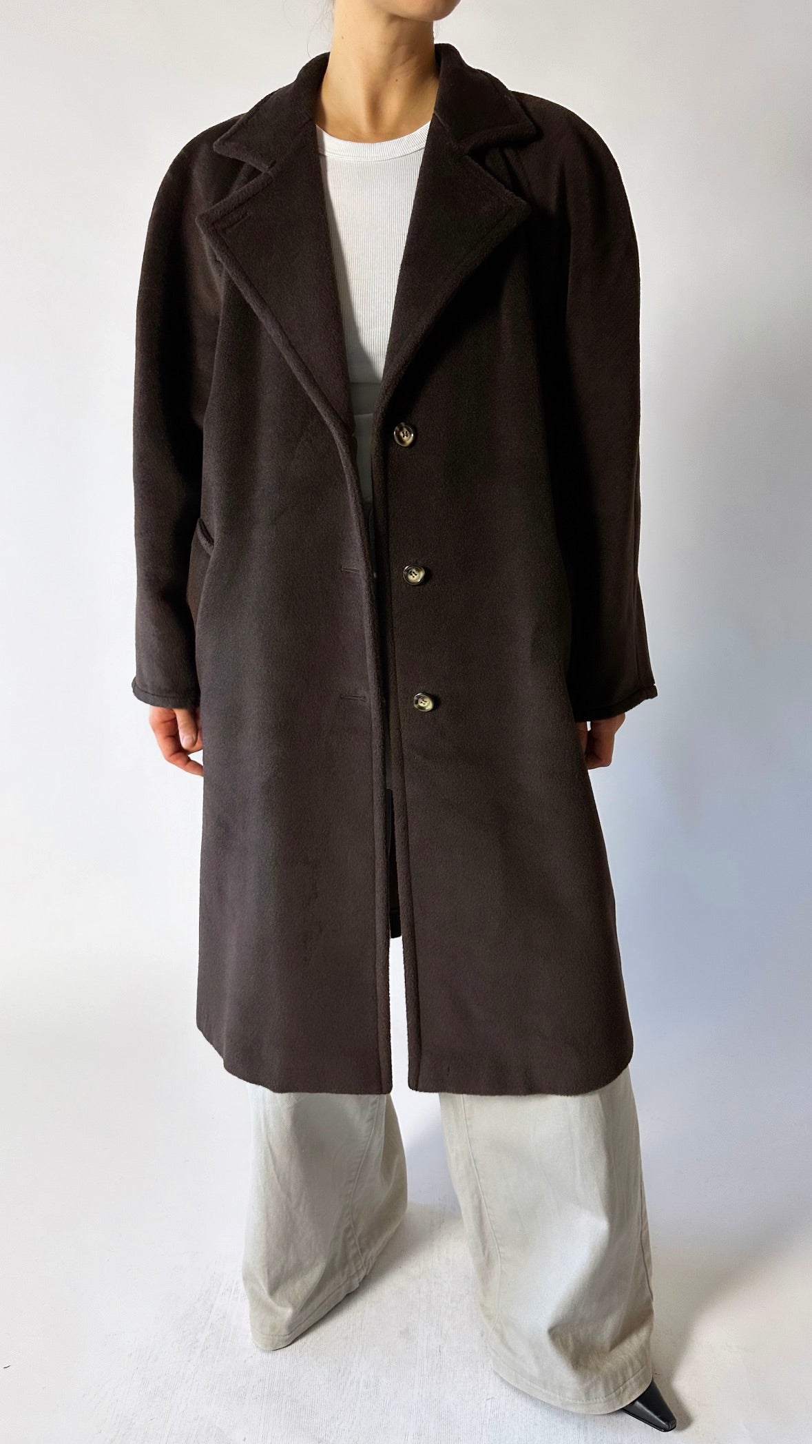 Oversized wool coat | Dark brown