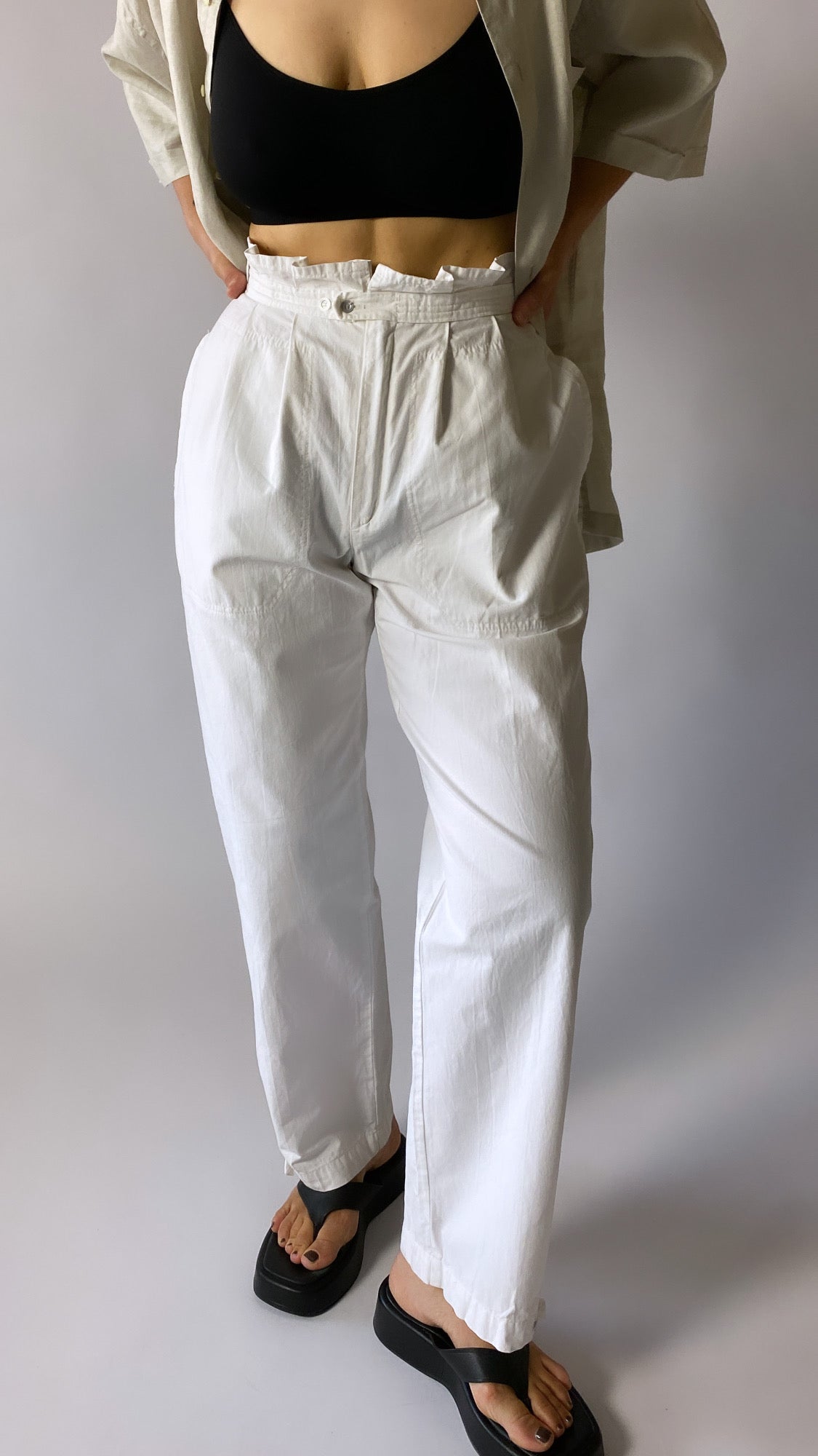 high waist trousers white