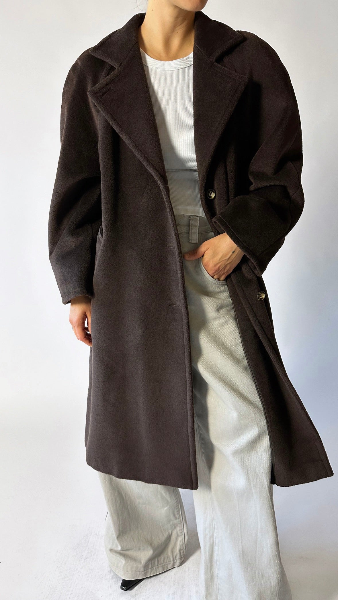 Oversized wool coat | Dark brown