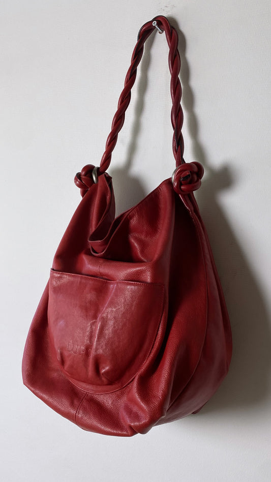 Leather tote bag red