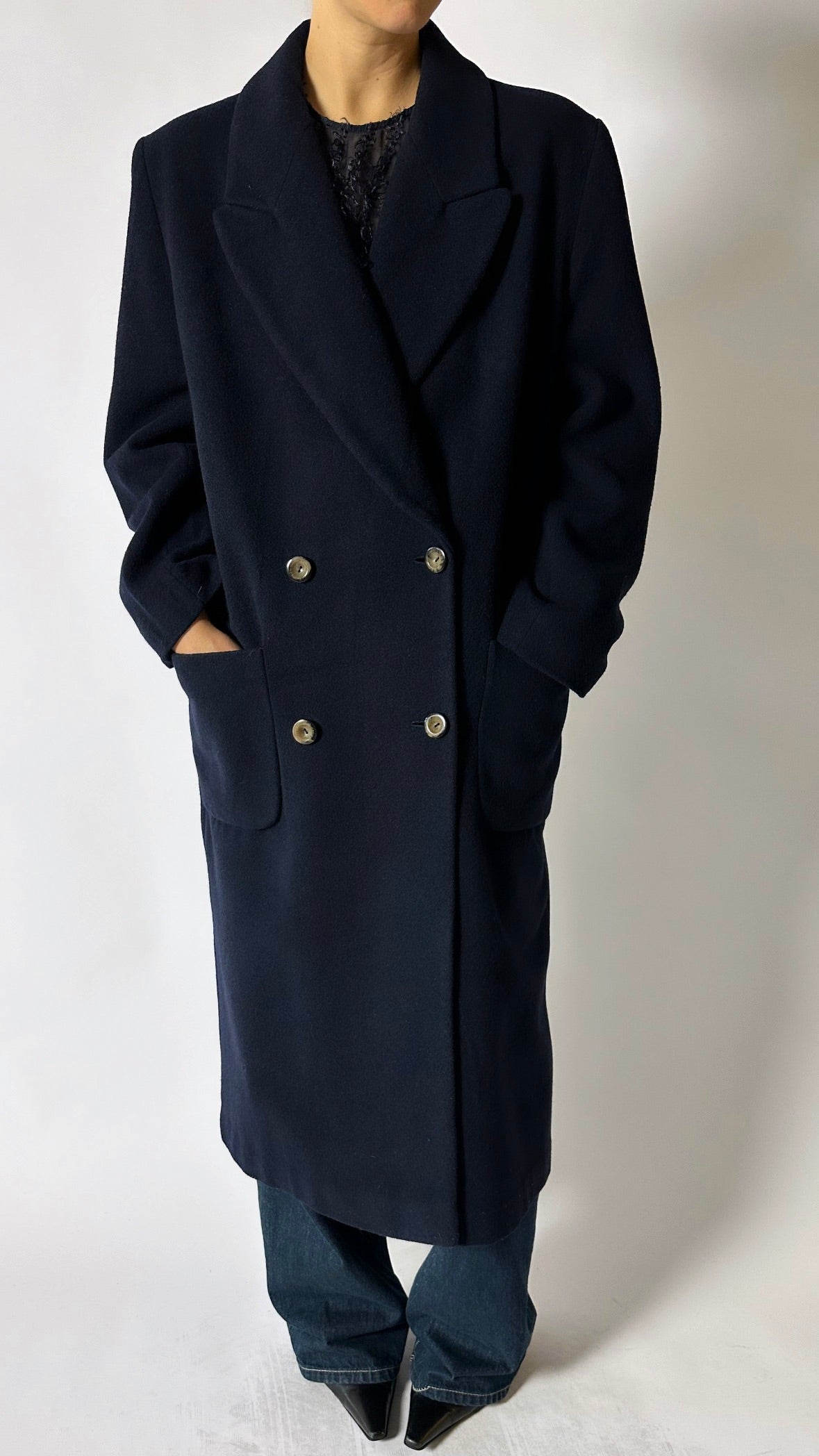 Double breasted long coat | Navy