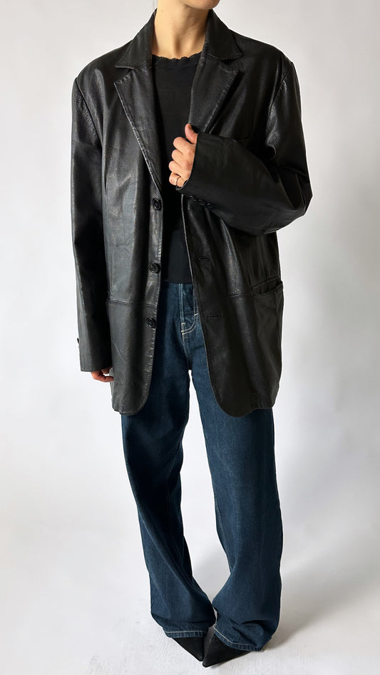 Oversized leather blazer | Black