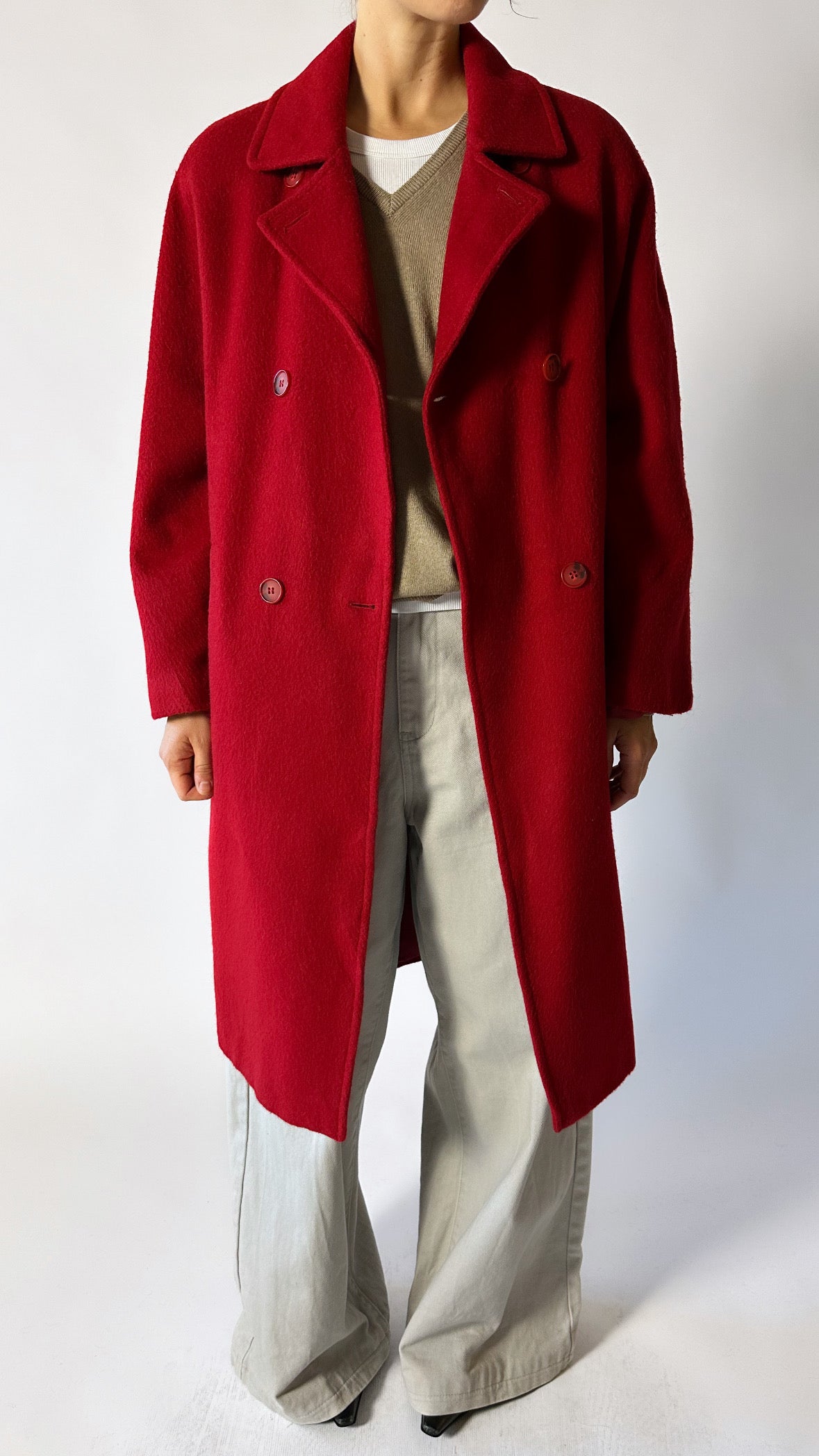 Oversized double-breasted coat | Red