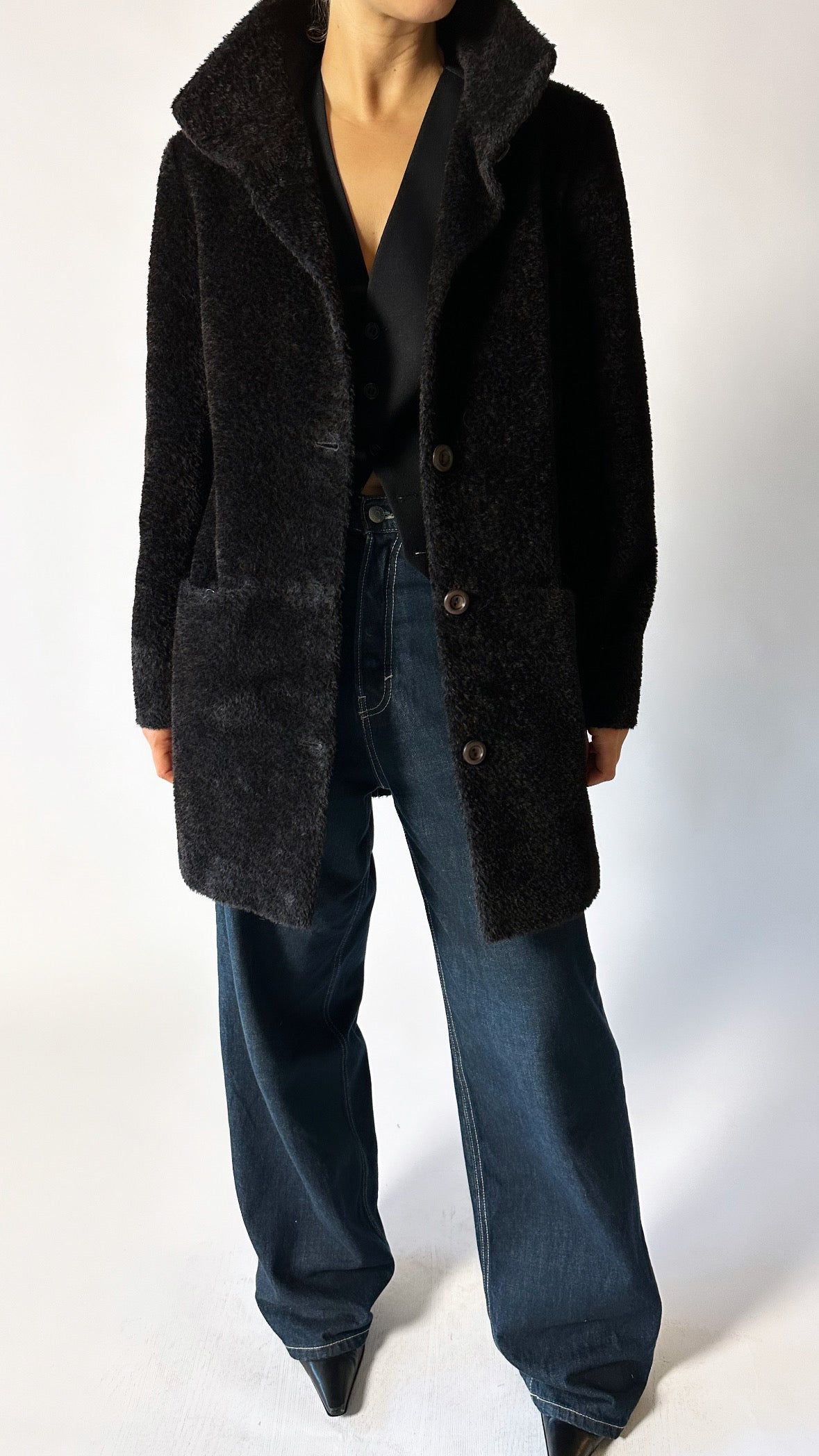 Alpaca fur coat | Dark brown