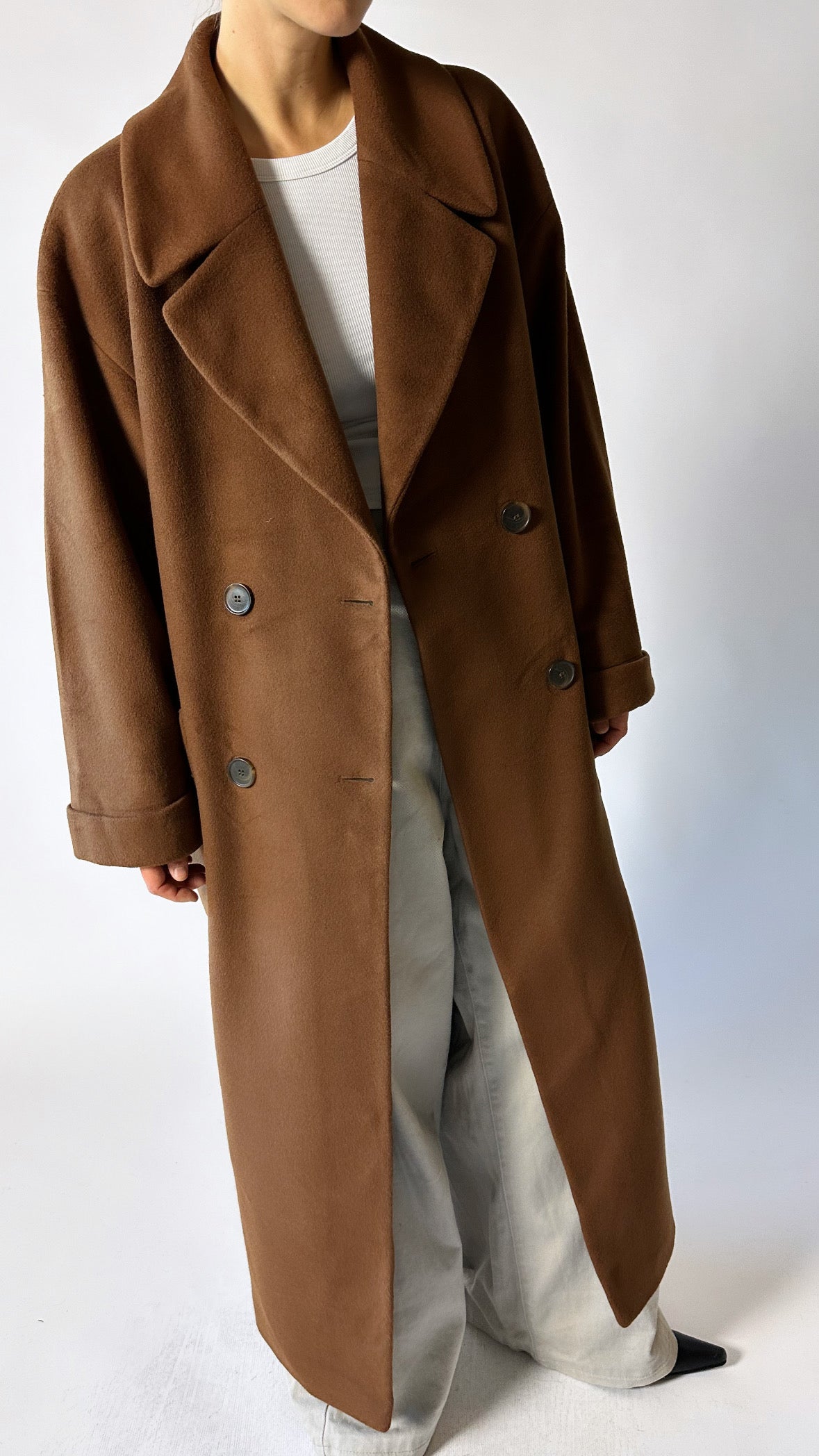 Oversized long wool coat | Brown