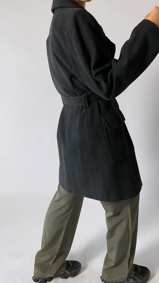 Belted wool coat dark grey