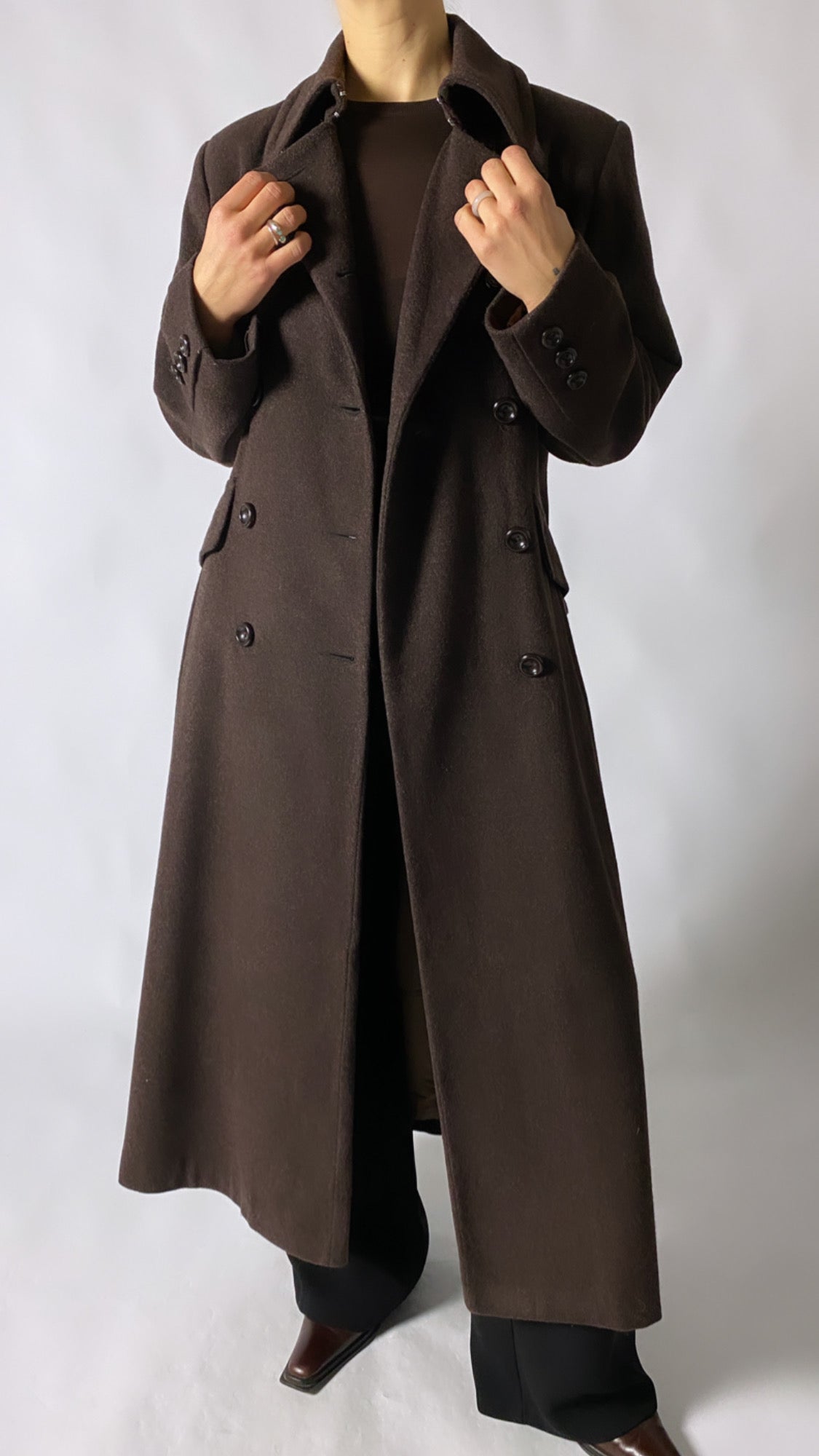 Maxi wool coat | Dark brown