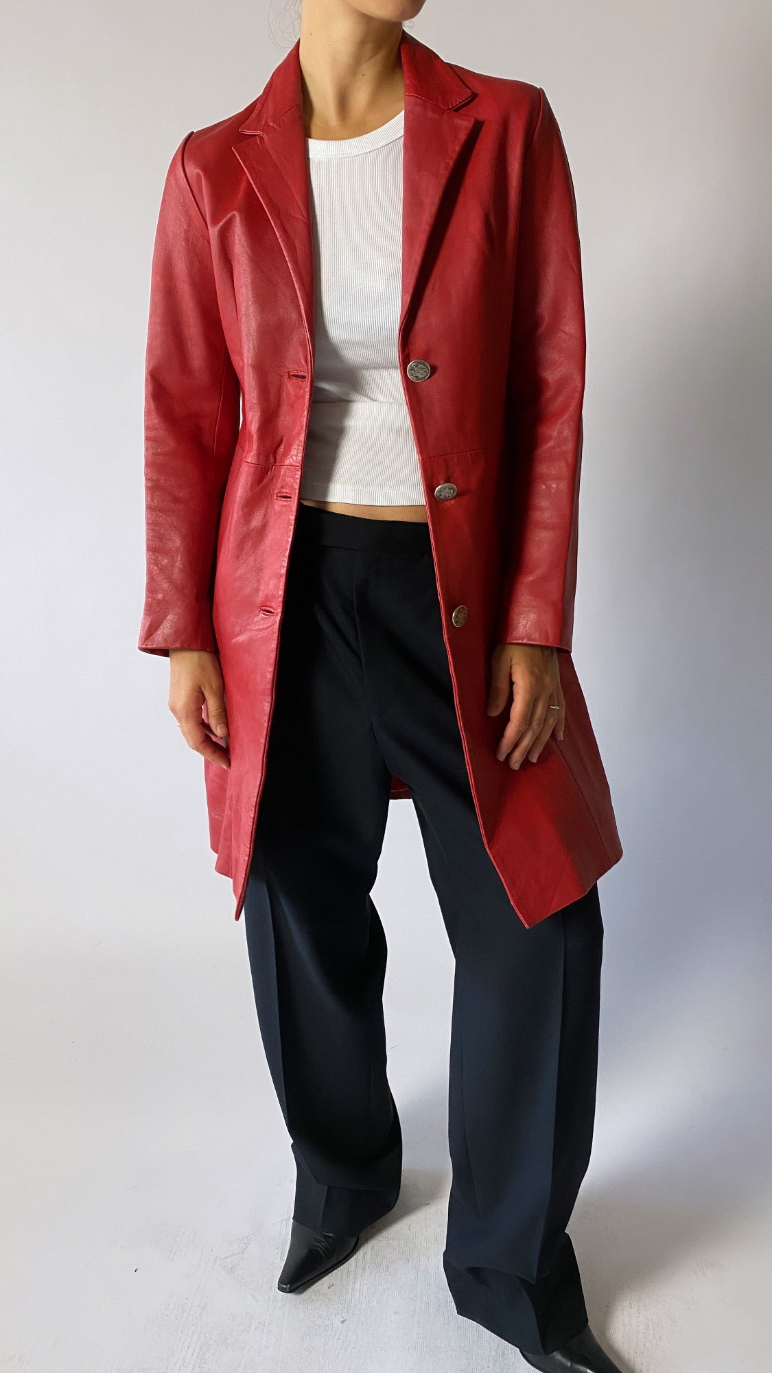 Leather coat brigth red