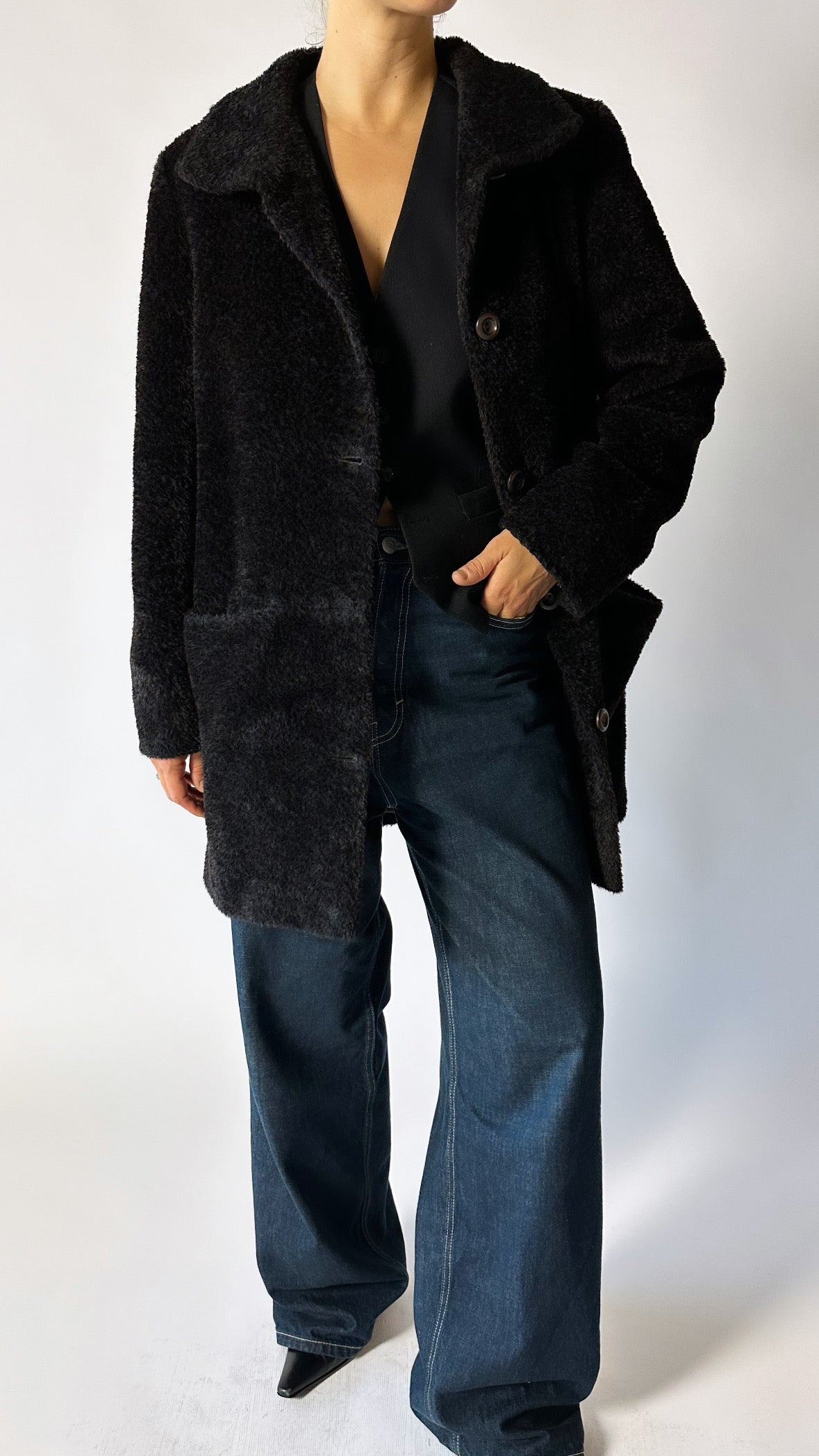 Alpaca fur coat | Dark brown