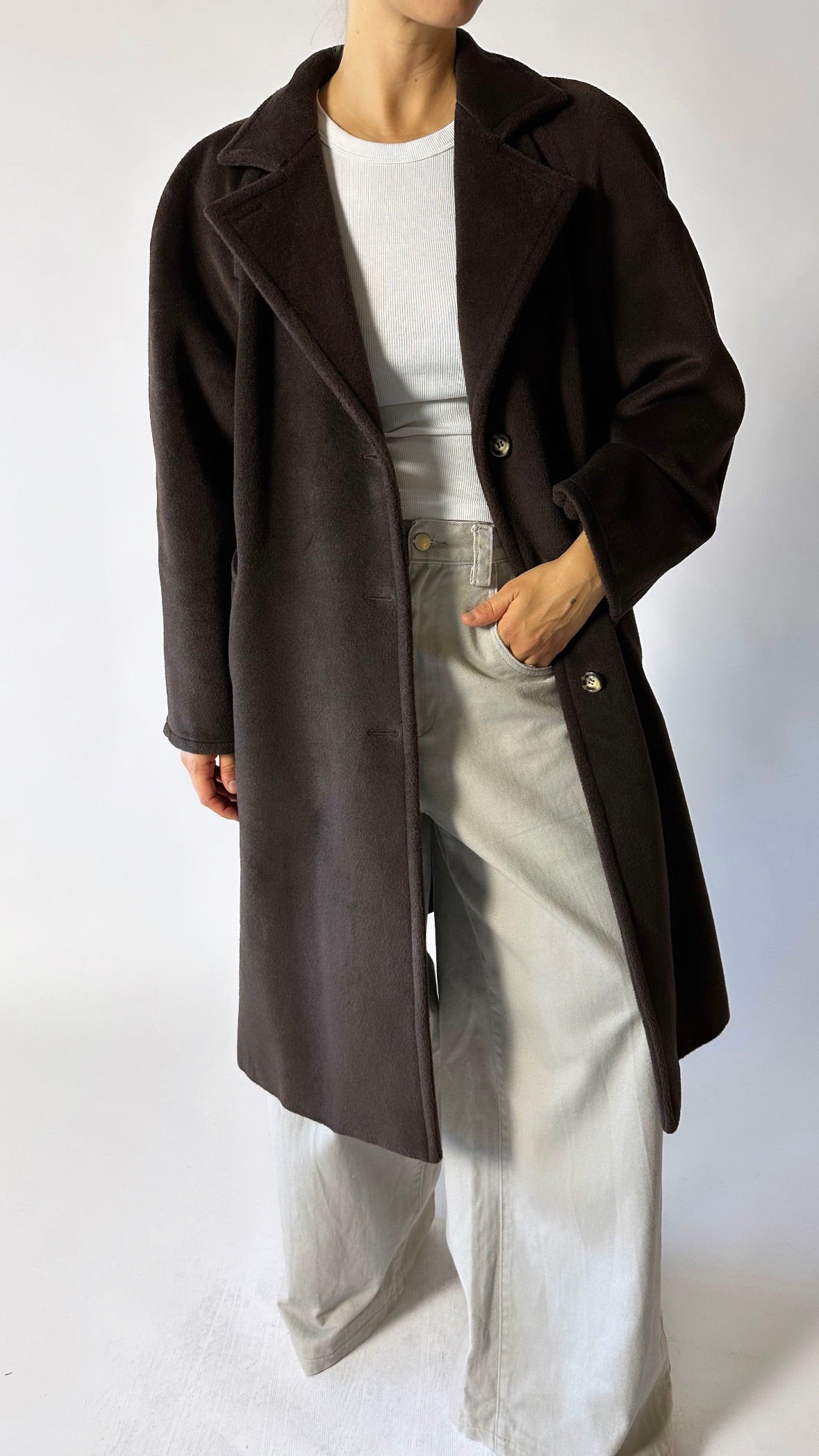 Oversized wool coat | Dark brown