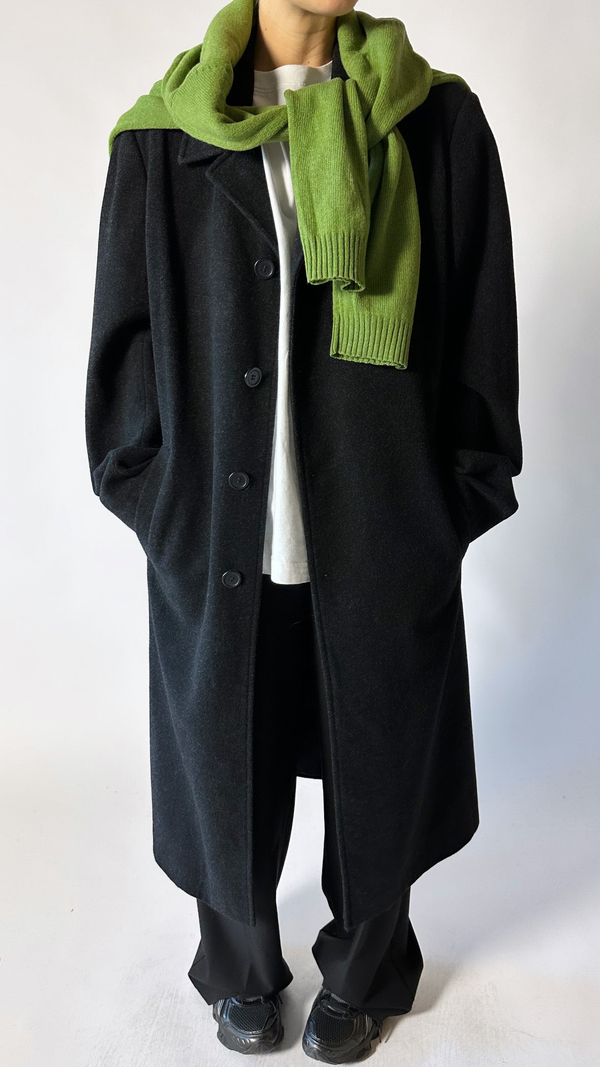 Oversized unisex wool coat | Off black