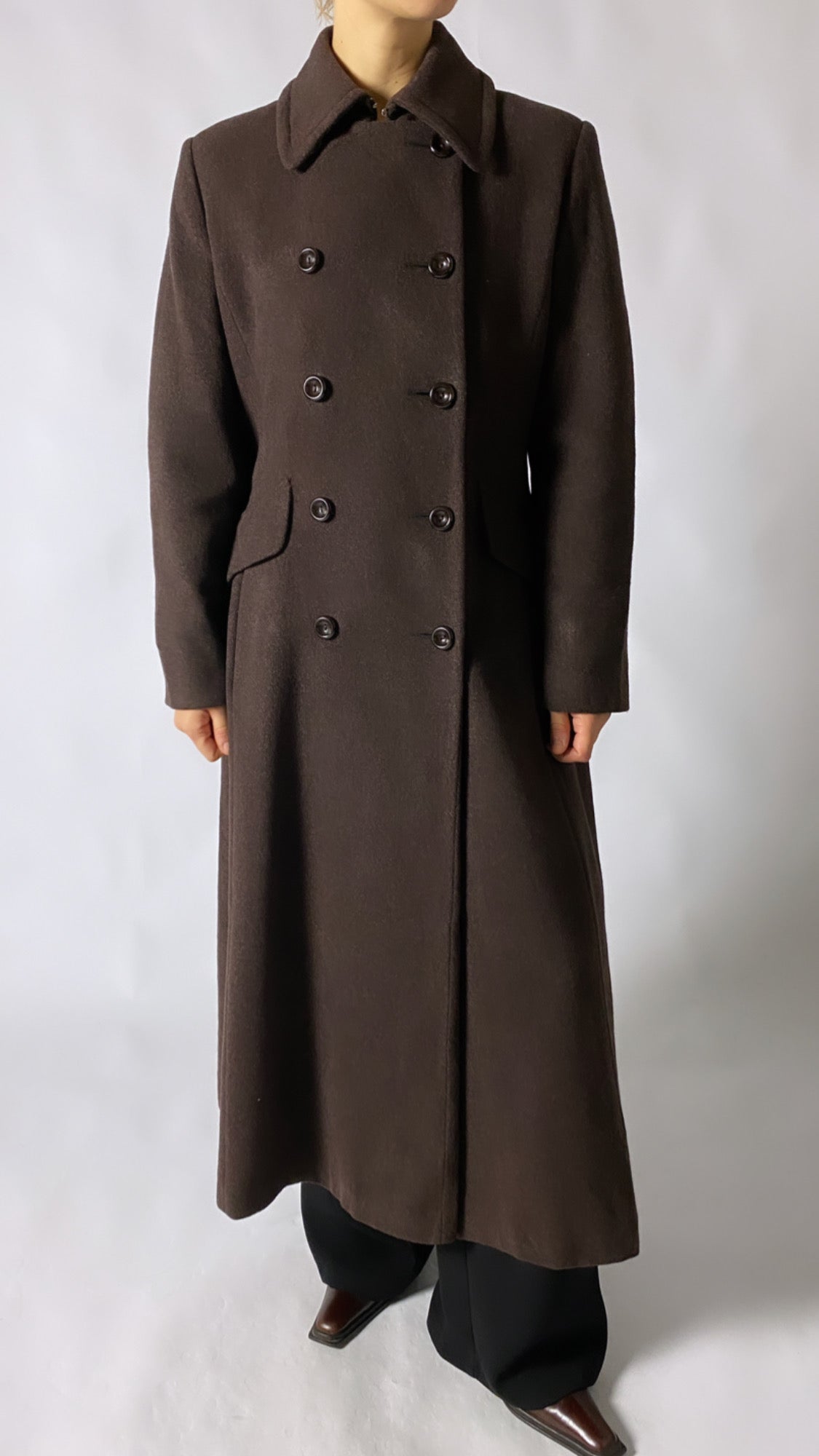 Maxi wool coat | Dark brown