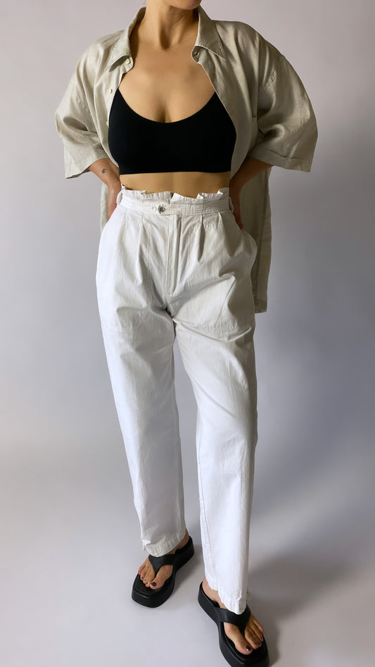 high waist trousers white