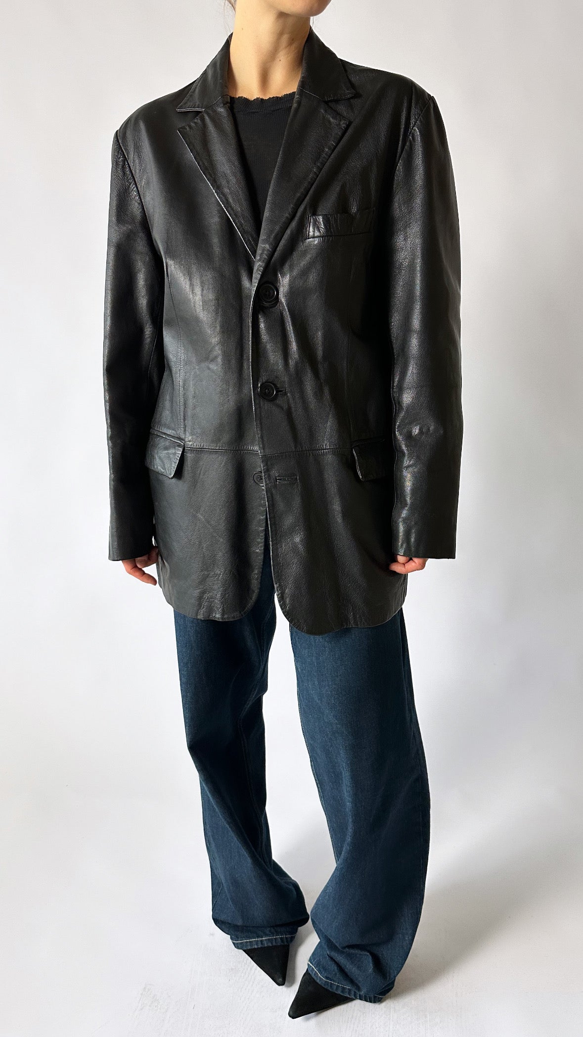 Oversized leather blazer | Black