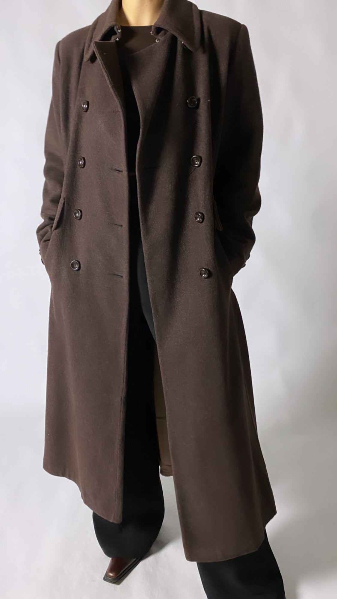 Maxi wool coat | Dark brown