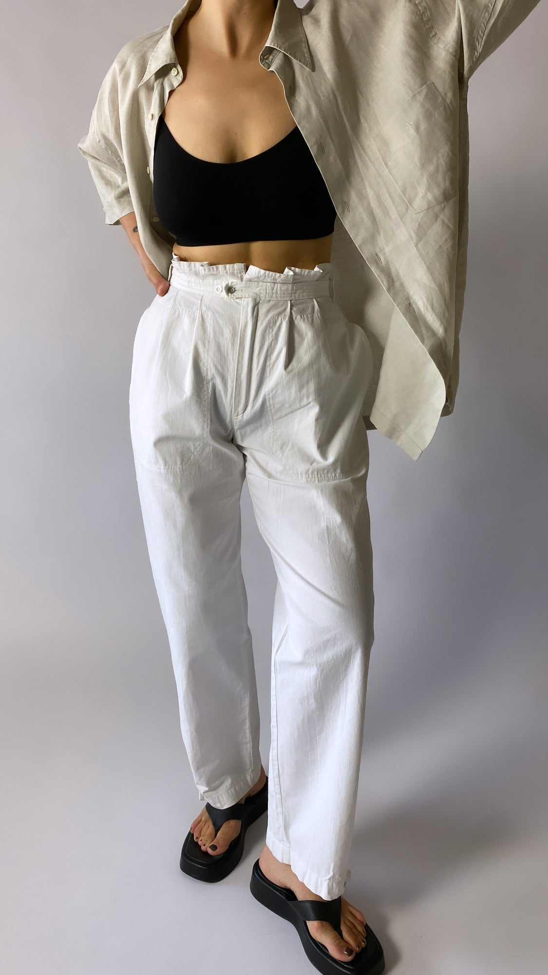 high waist trousers white