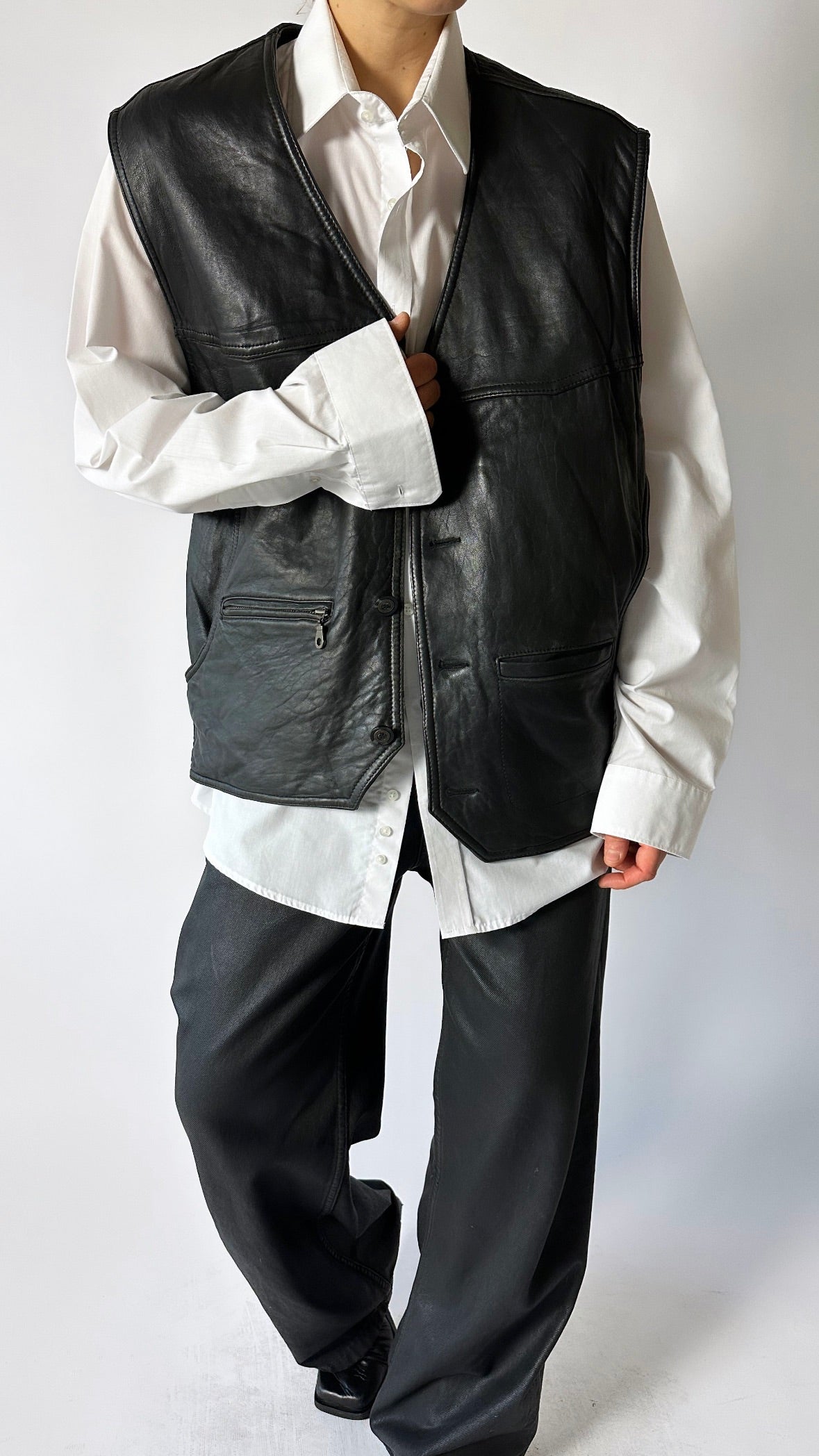 Oversized leather vest | Black