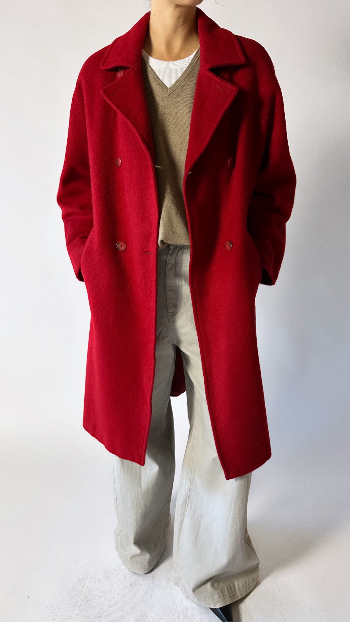 Oversized double-breasted coat | Red