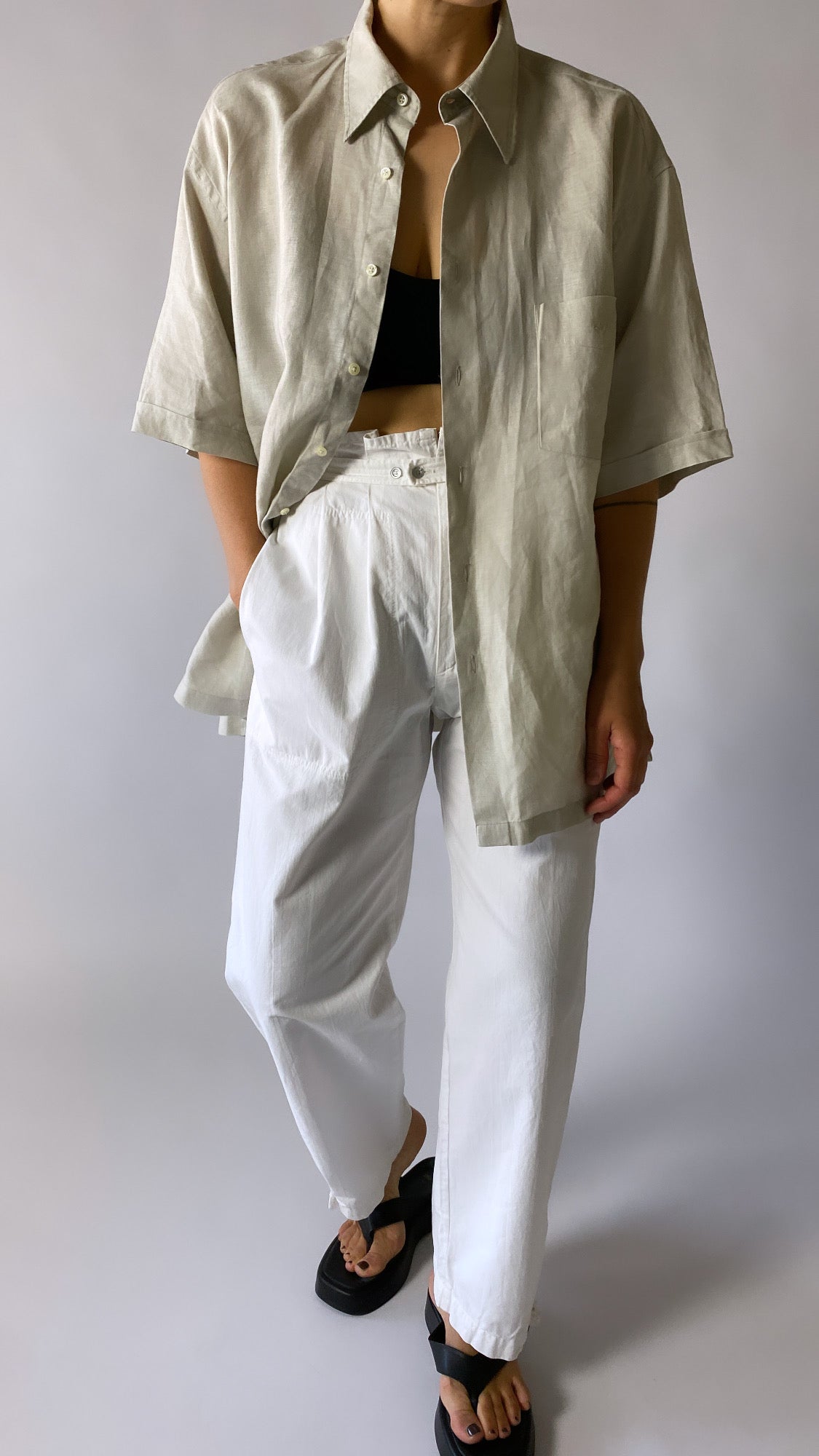 high waist trousers white