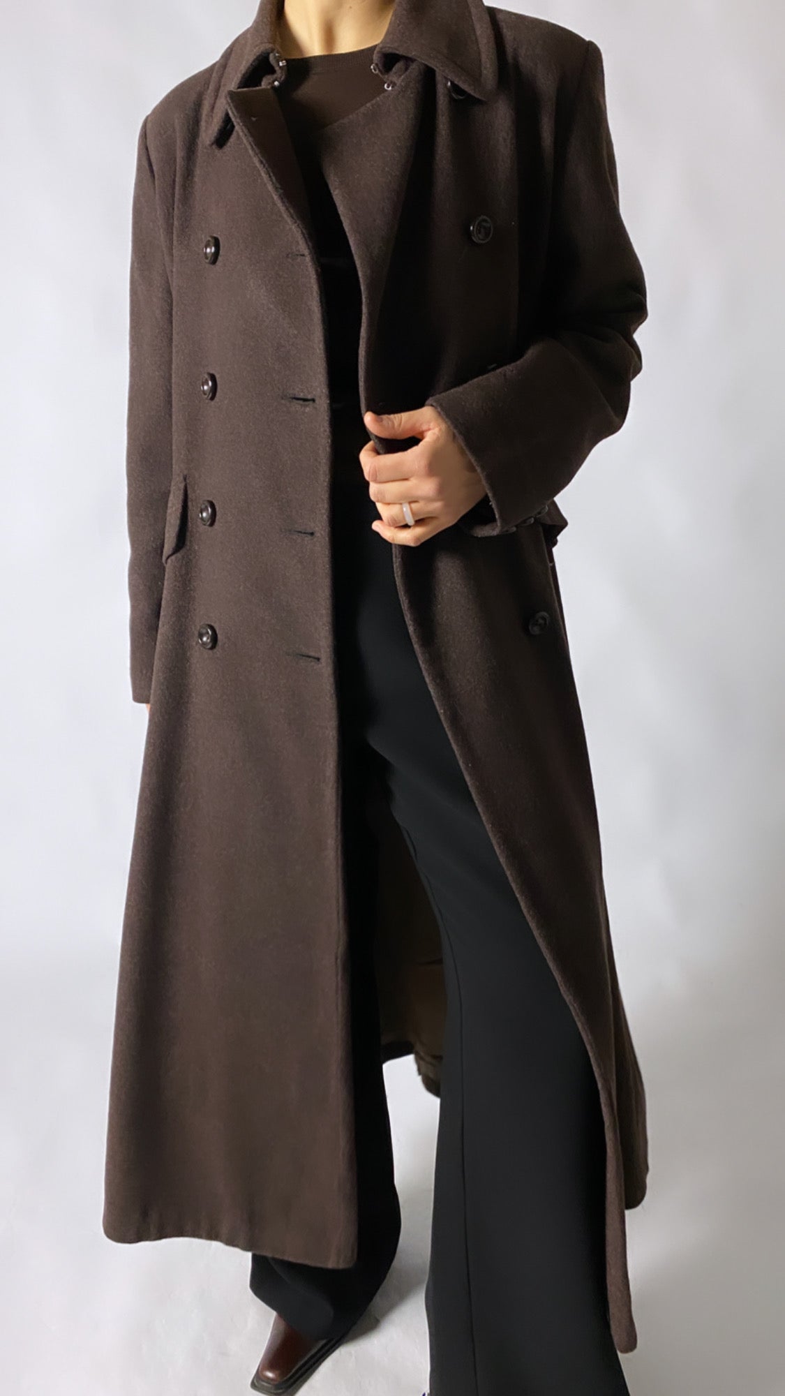 Maxi wool coat | Dark brown