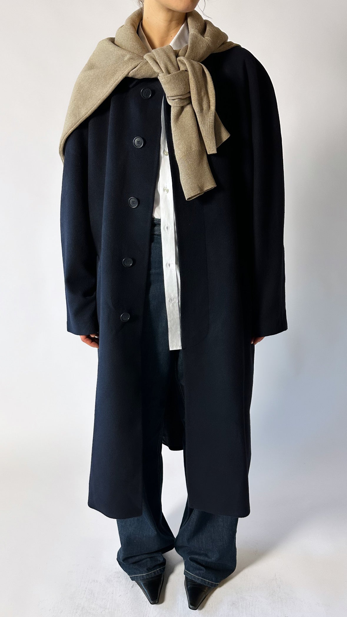 Relaxed long cashmere coat | Night blue