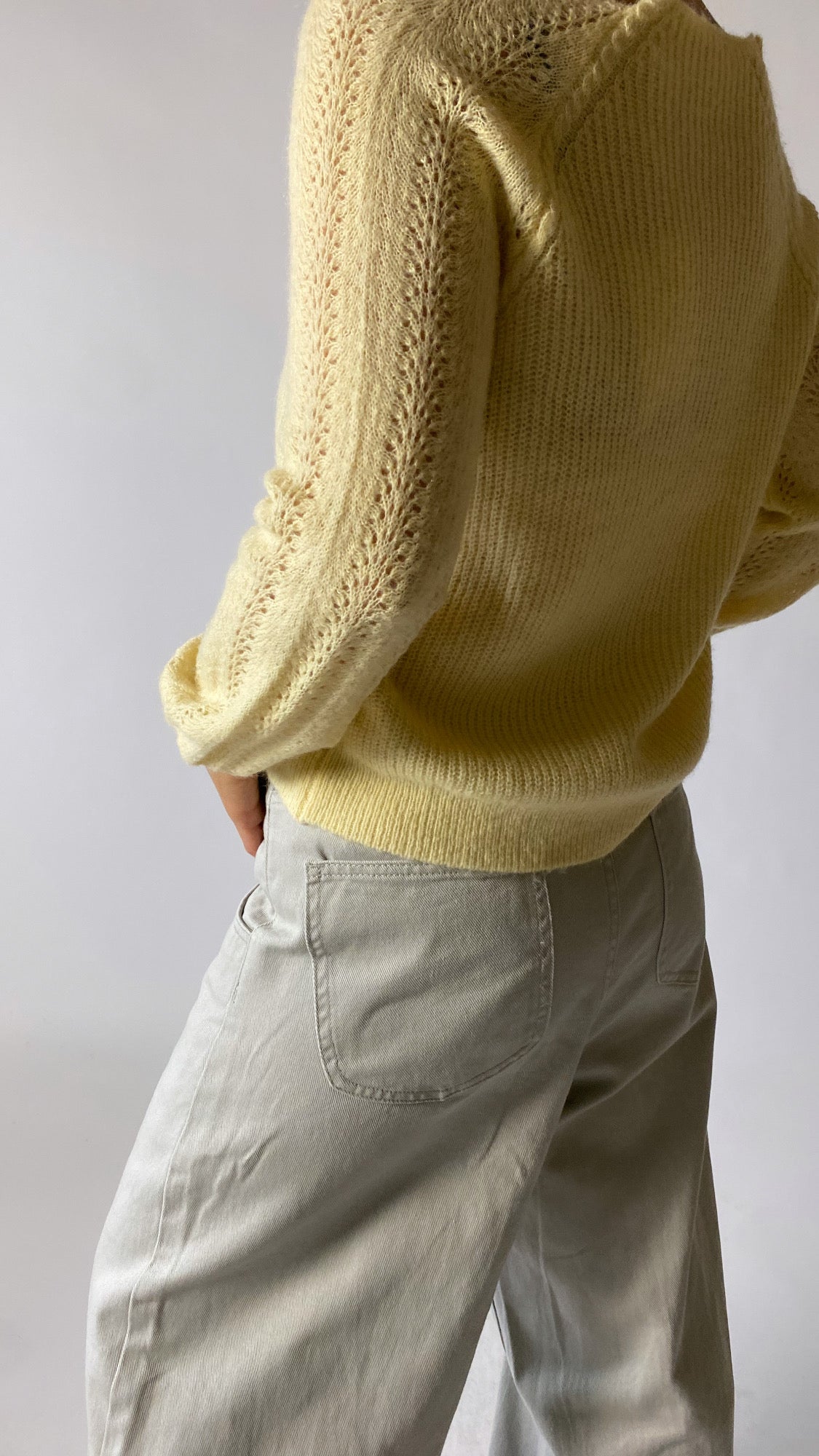 Hand knitted wool sweater soft yellow