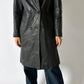 Double breasted leather coat | Black