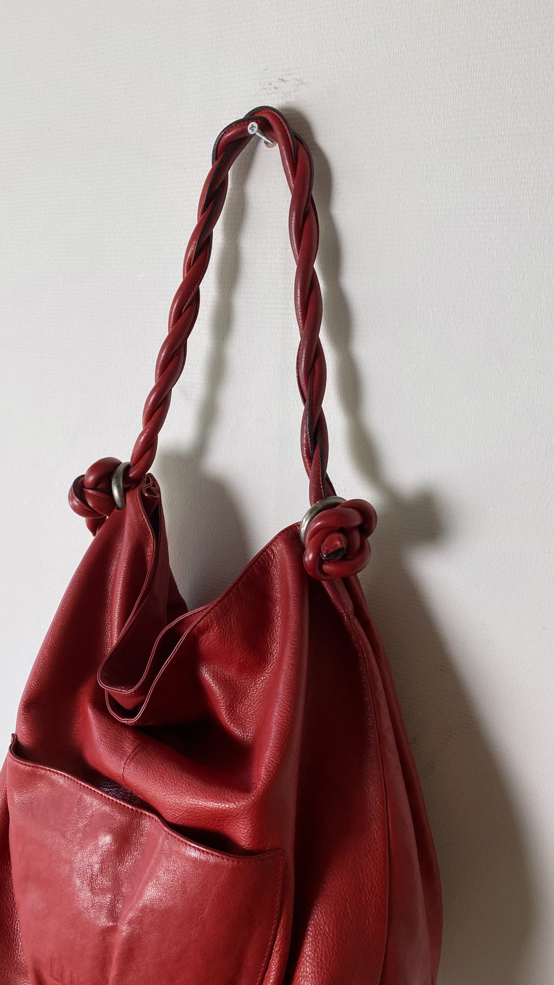 Leather tote bag red