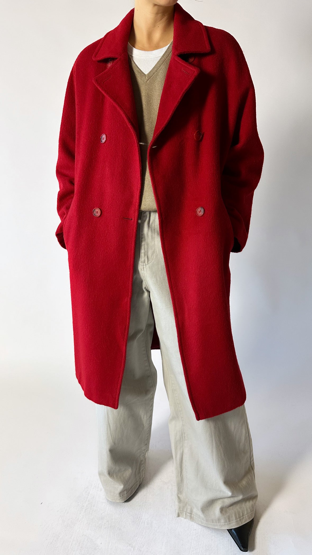 Oversized double-breasted coat | Red