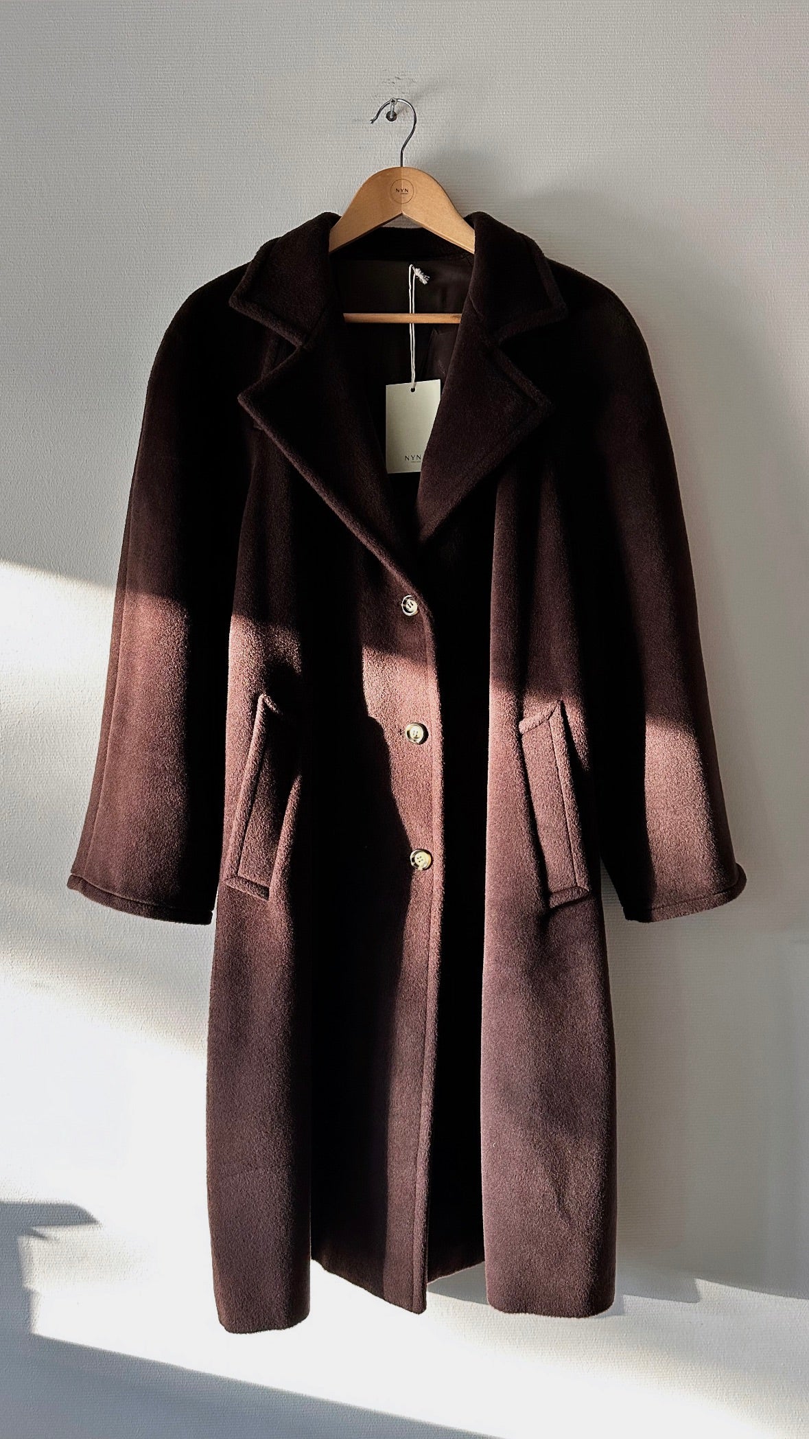 Oversized wool coat | Dark brown