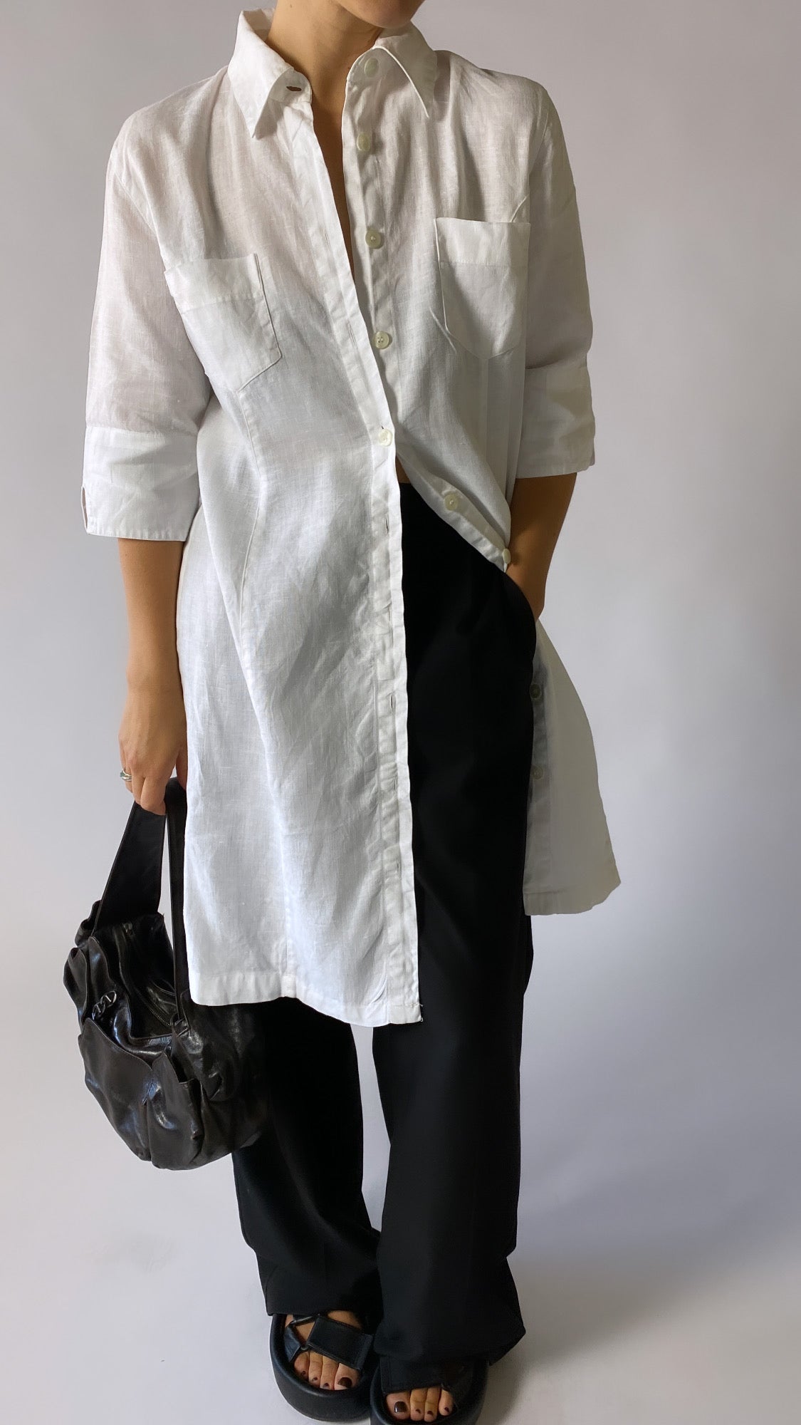 Long linen shirt white