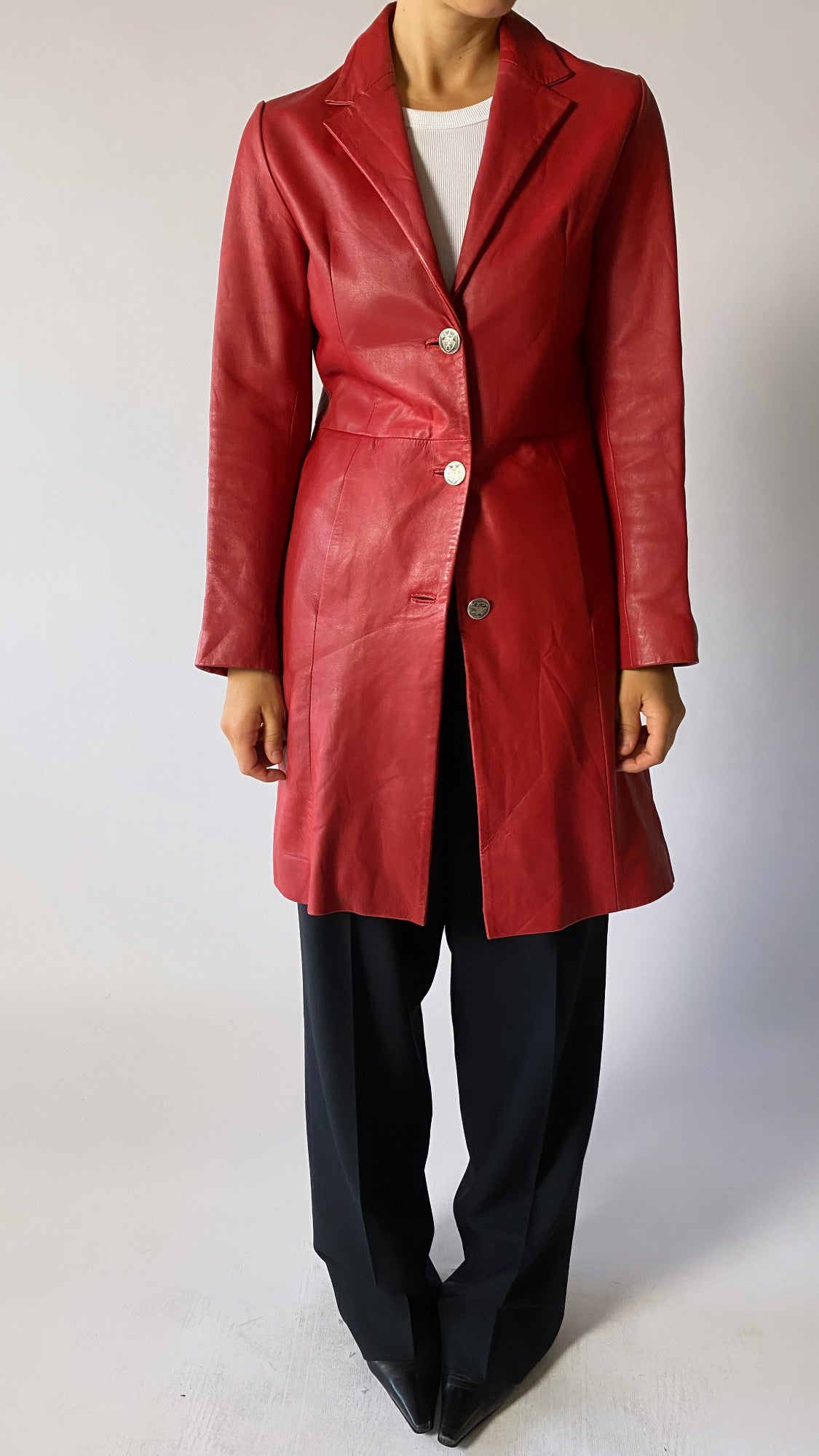 Leather coat brigth red