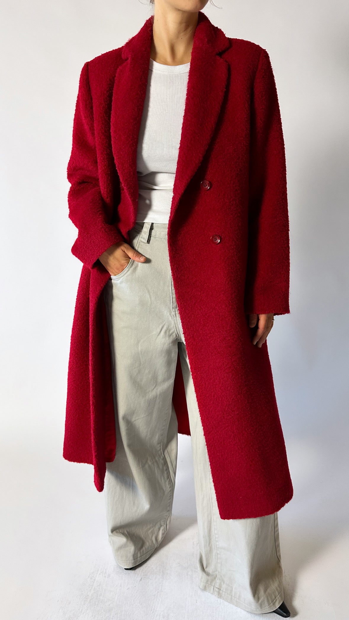 Double-breasted wool coat | Red