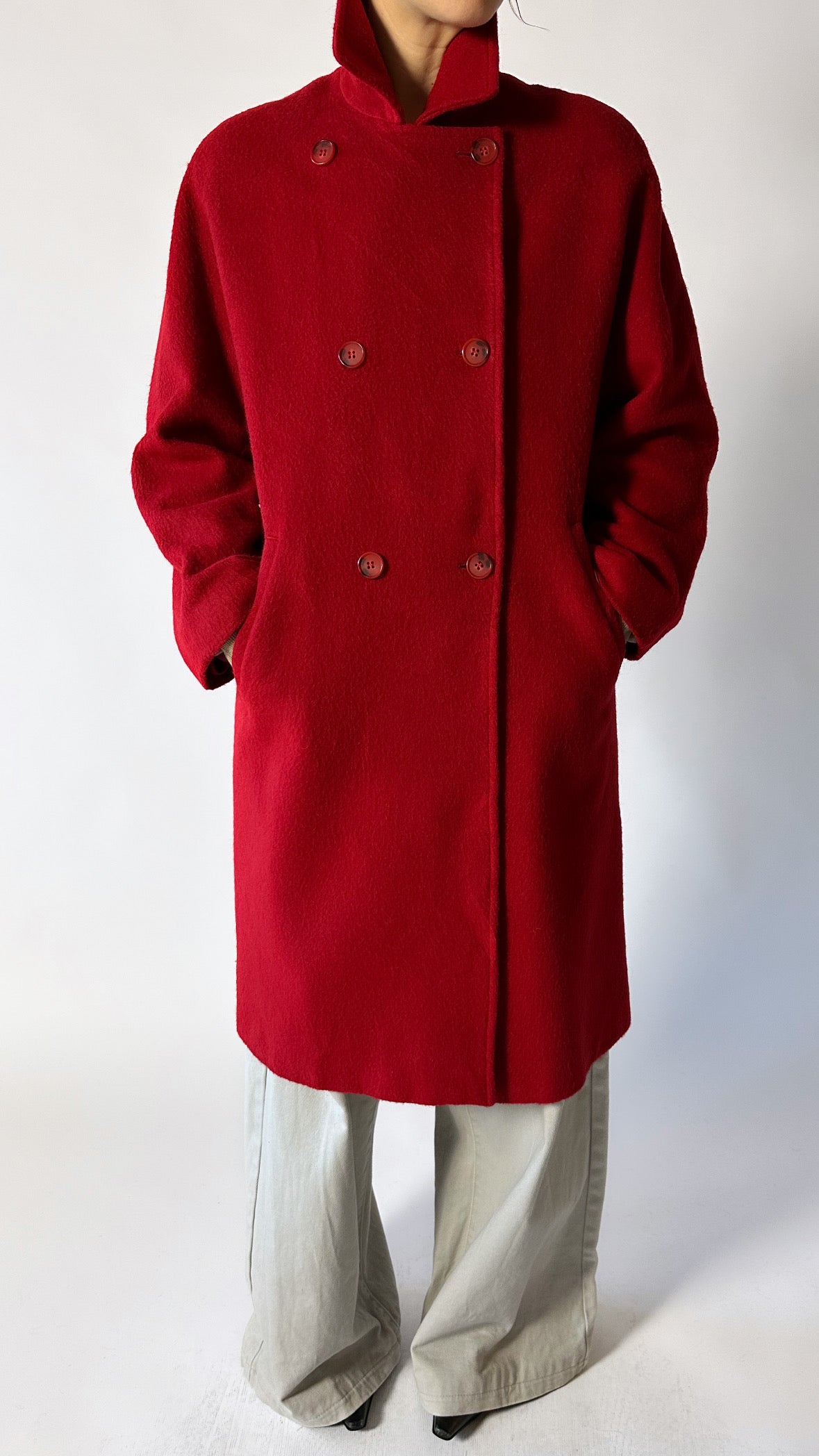 Oversized double-breasted coat | Red