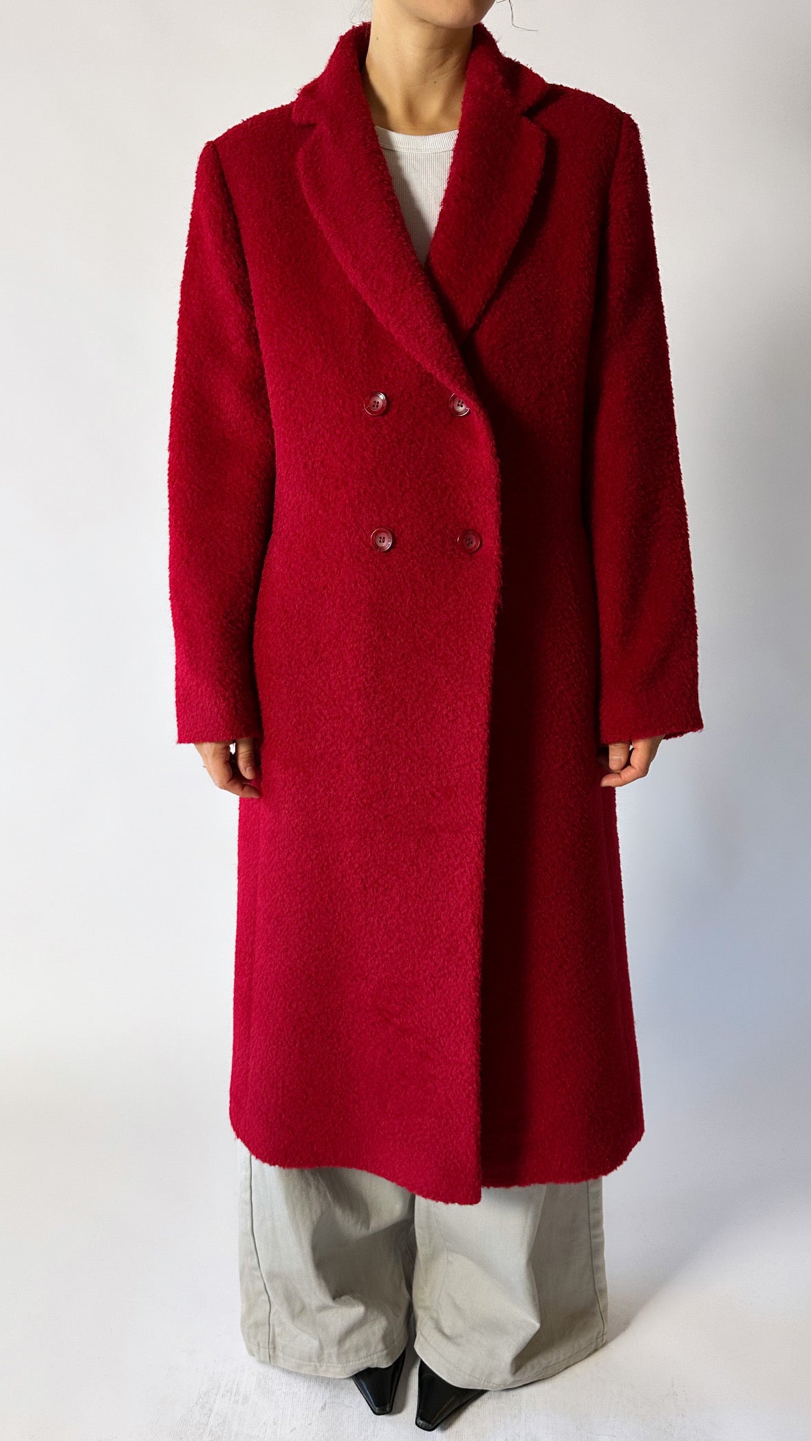 Double-breasted wool coat | Red