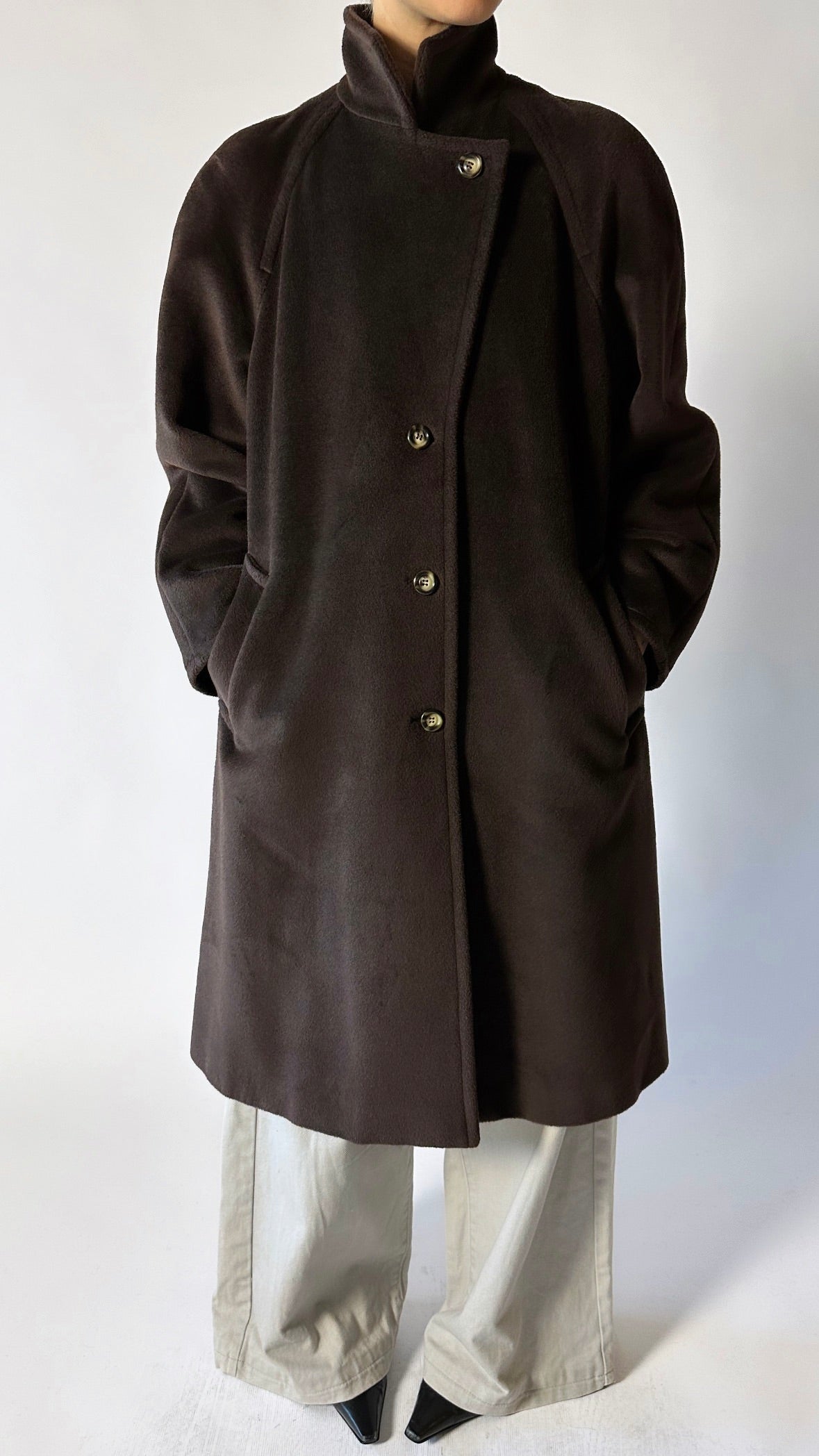 Oversized wool coat | Dark brown