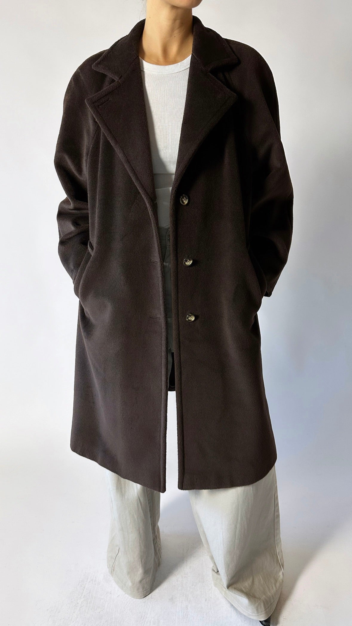 Oversized wool coat | Dark brown