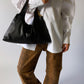 Reversible leather bag beige/ black