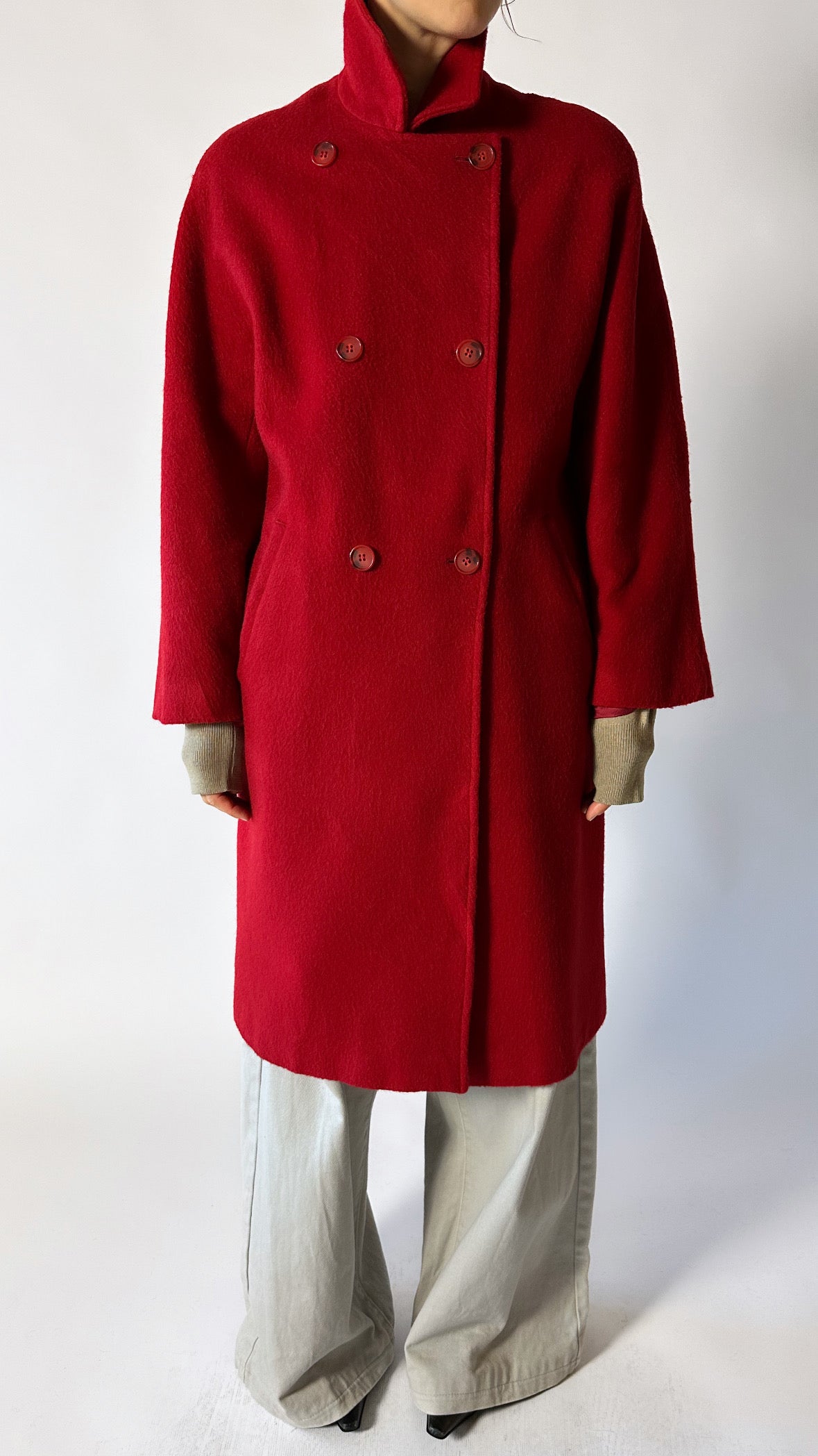 Oversized double-breasted coat | Red