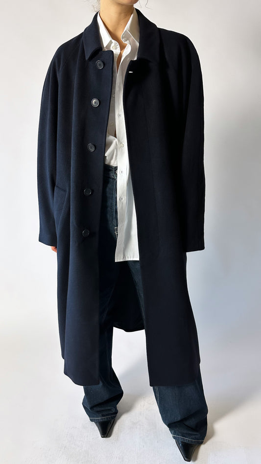 Relaxed long cashmere coat | Night blue