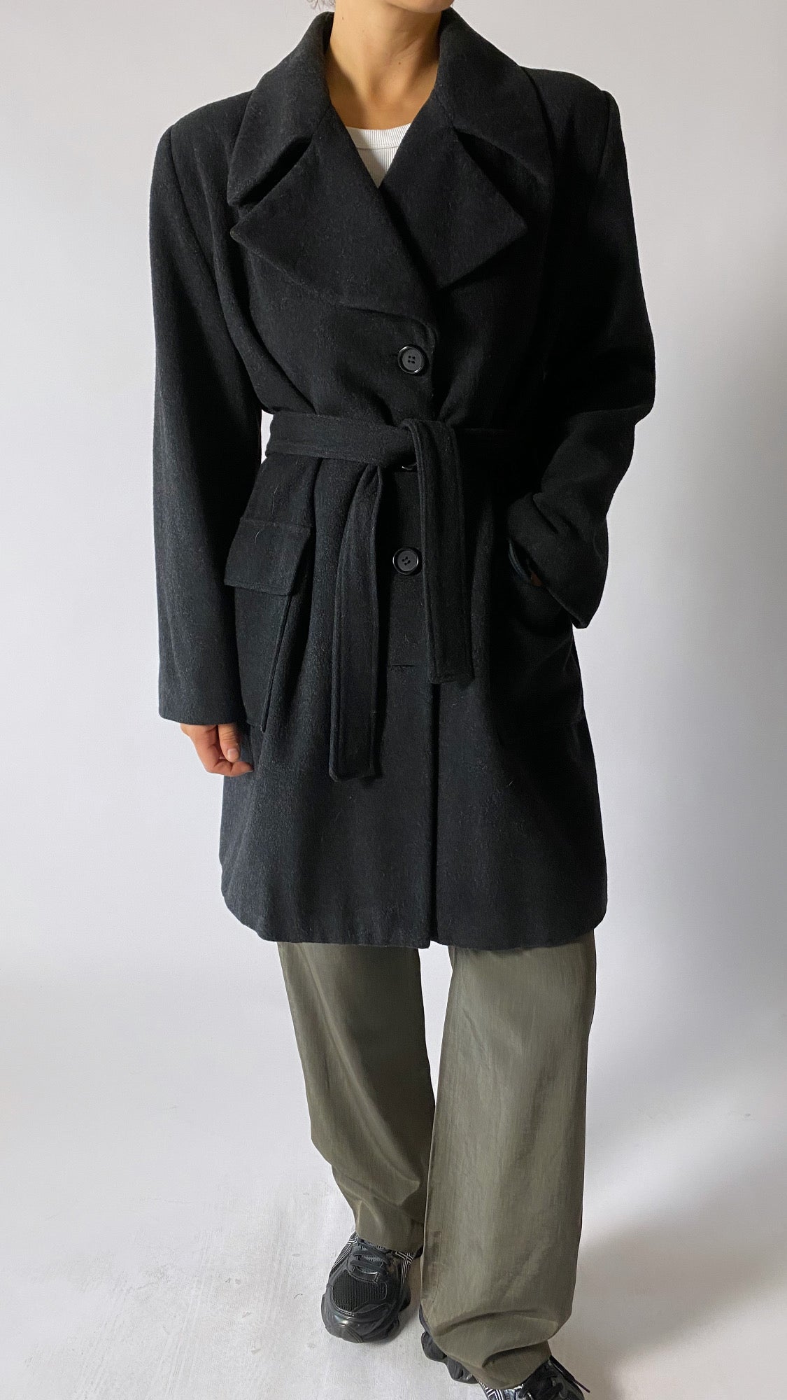 Belted wool coat dark grey