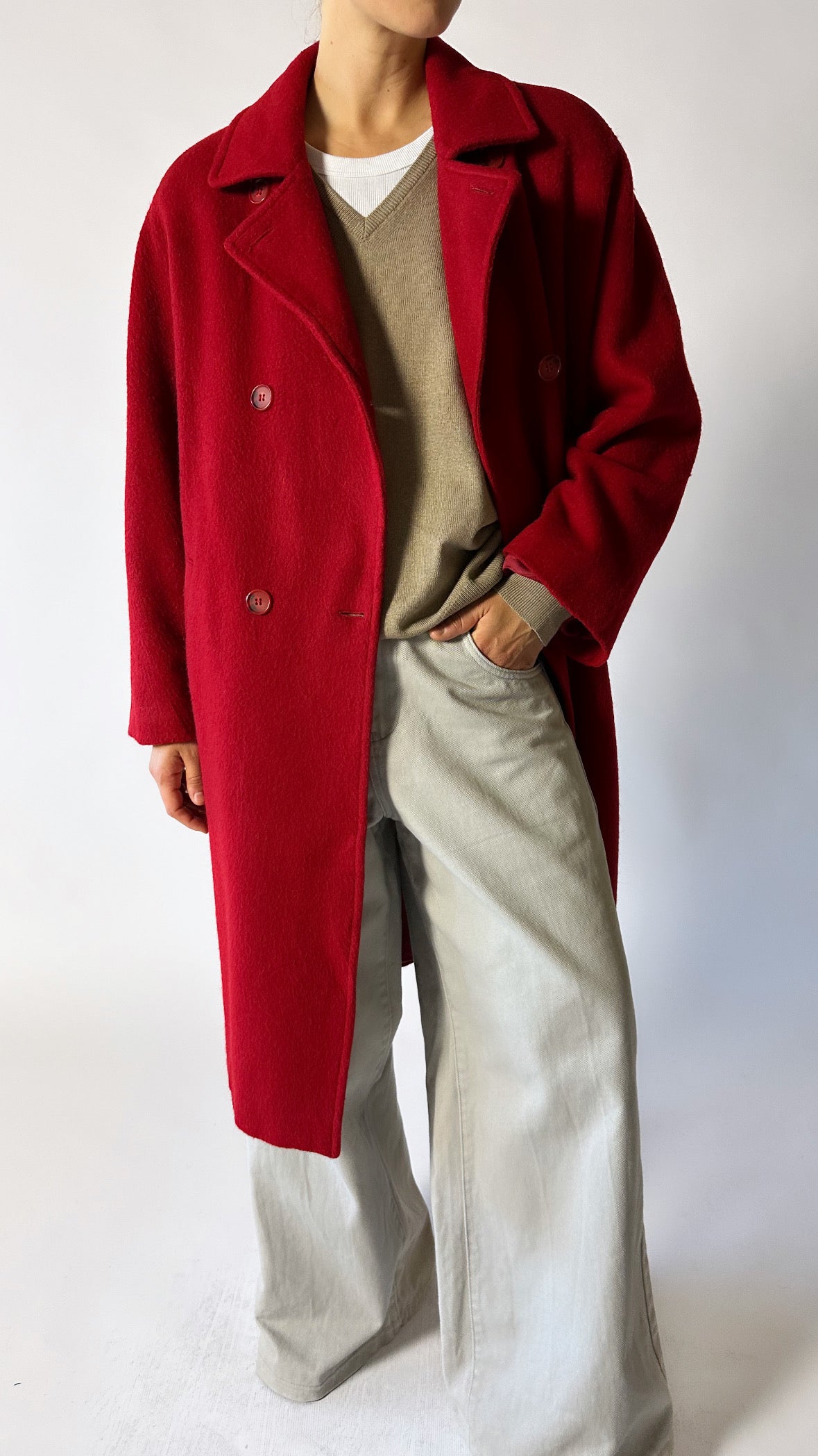 Oversized double-breasted coat | Red