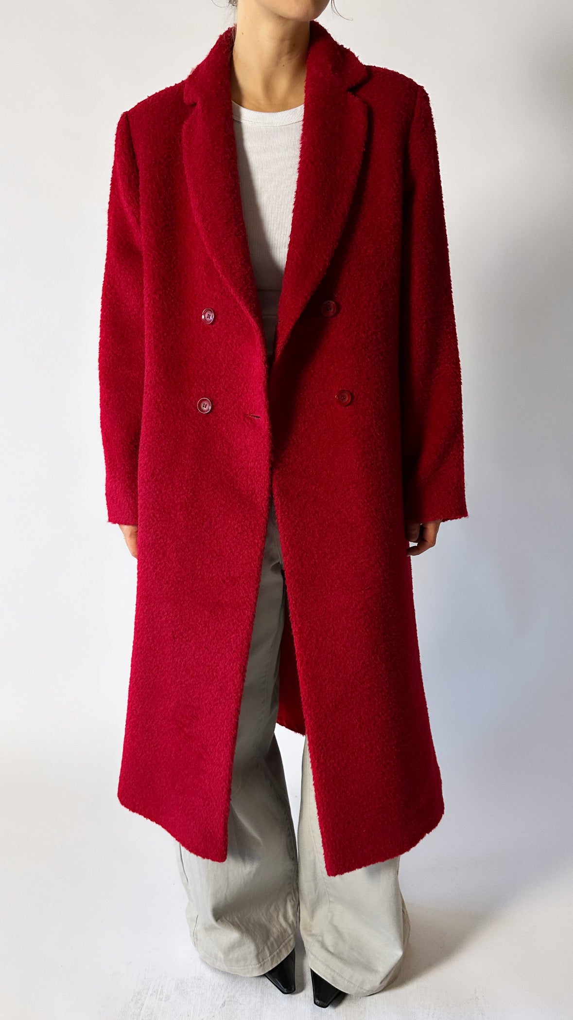 Double-breasted wool coat | Red