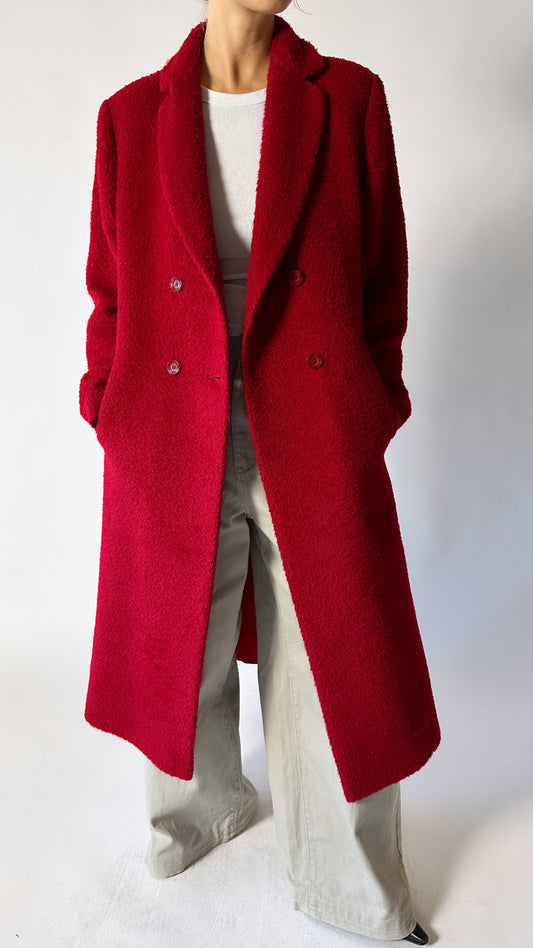 Double-breasted wool coat | Red