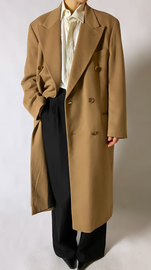 Cashmere double-breasted coat |Camel