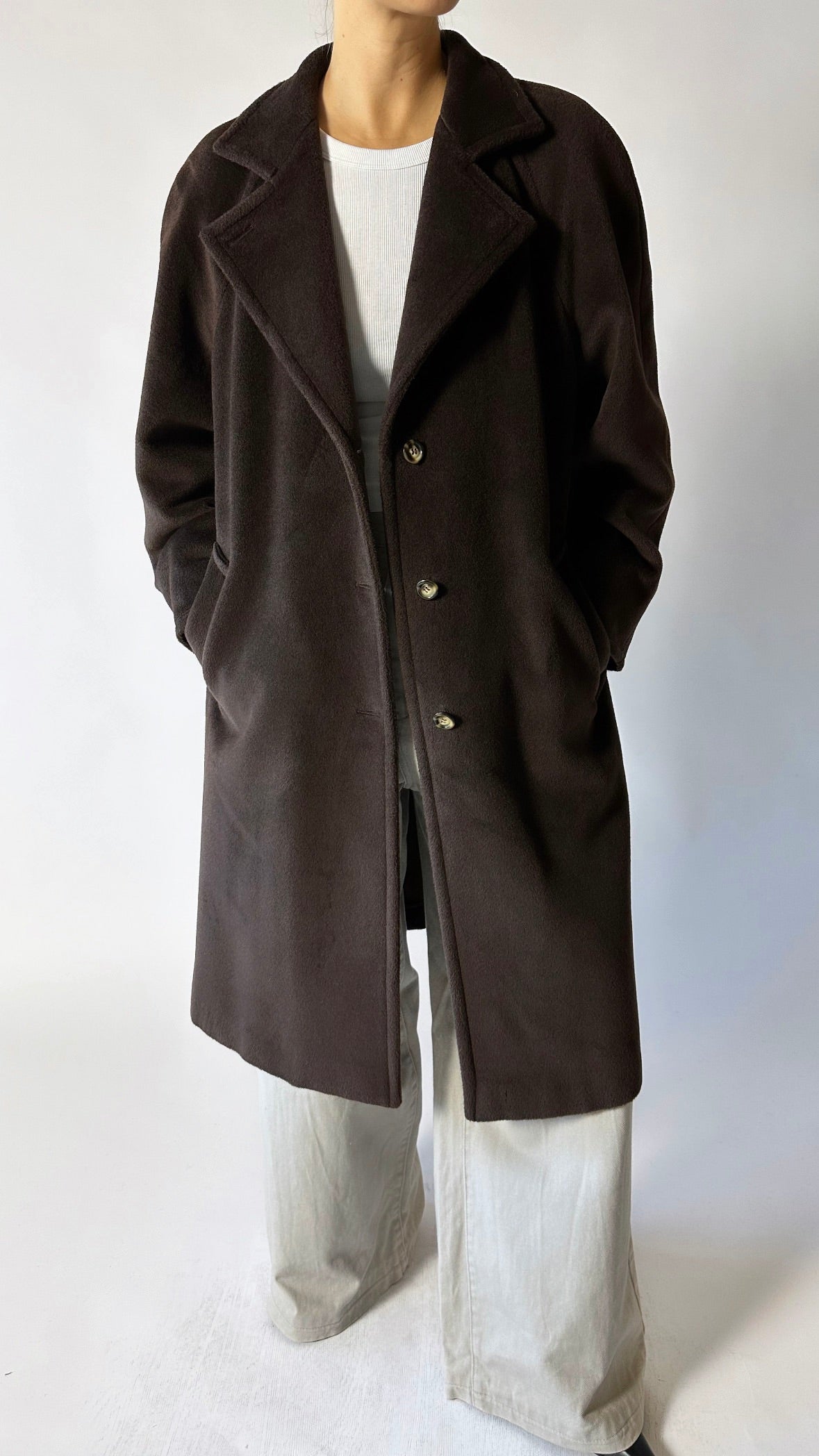 Oversized wool coat | Dark brown